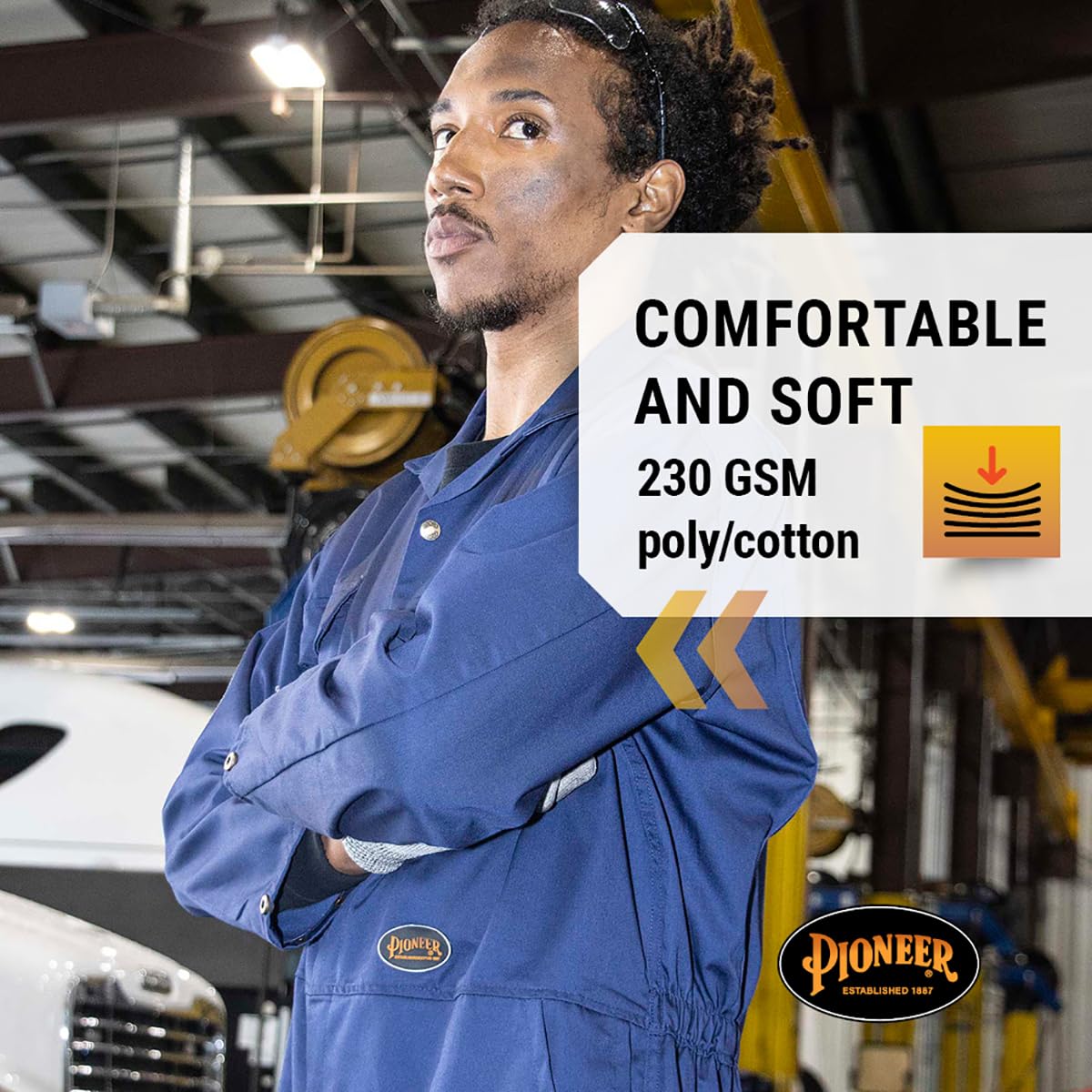 Pioneer Heavy Duty Work Coveralls for Men - 7 Pockets - Adjustable Wrist, Action Back, Elastic Waist - Tall Fit