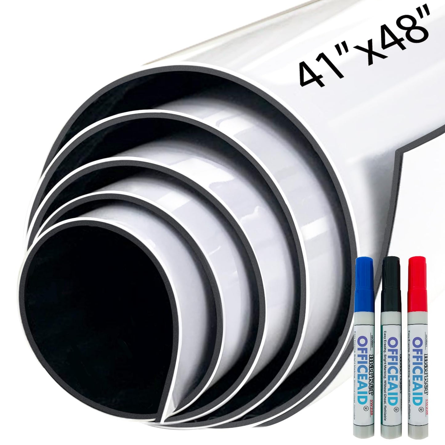 Flexible Large Dry Erase White Board Roll, 41x48 Inch Jumbo Sticky Blank Laminated Whiteboard Paper, Big Erasable Adhesive Wall Poster Sheet for Office,Classroom