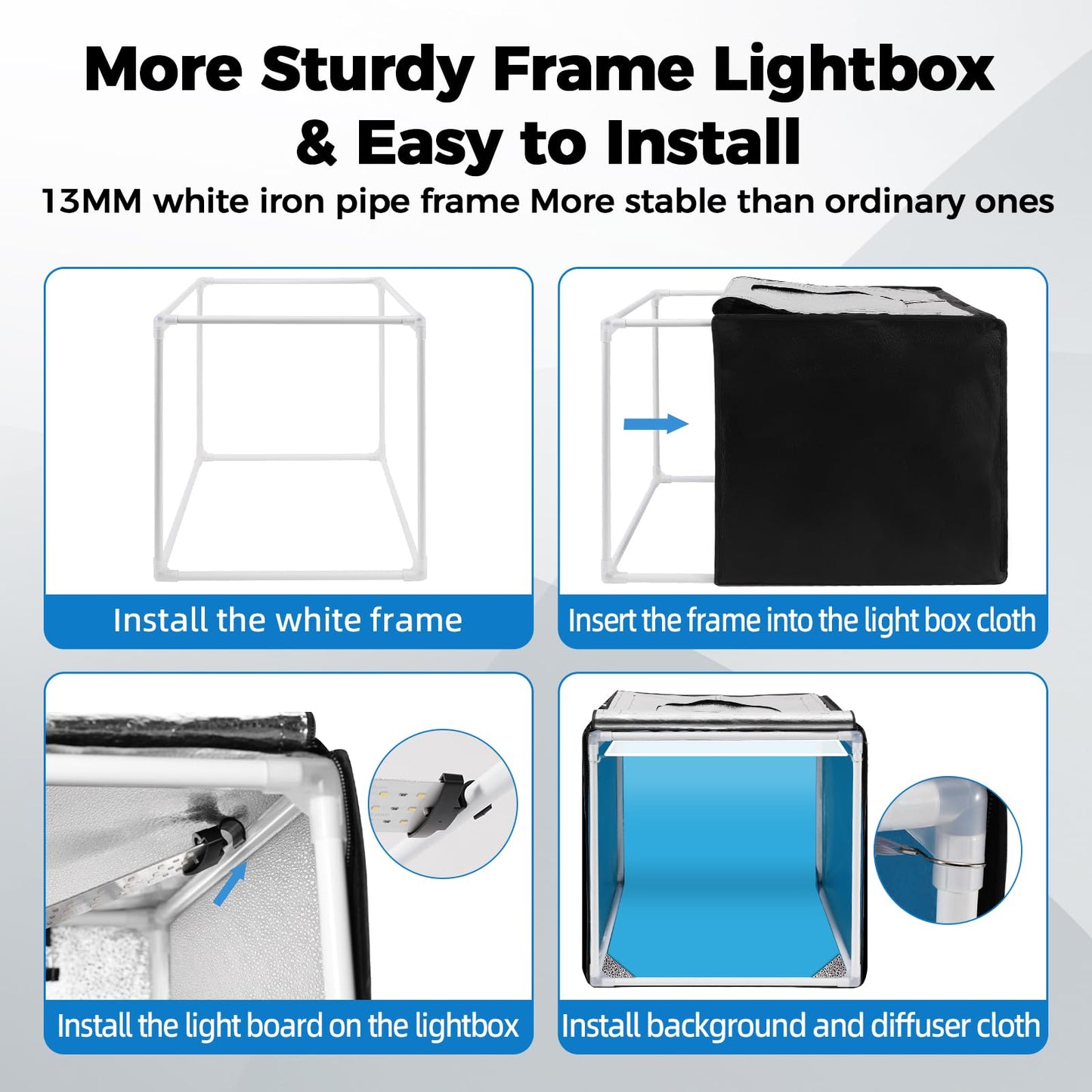 Photo Light Box, 10/12/16/20/24/32 Inch Portable Photo Studio LightBox, CRI>95 189 Light Beads Shooting Tent Kit with 6 Color Backdrops and 3 Stepless Dimming Light Panels for Photography Studio