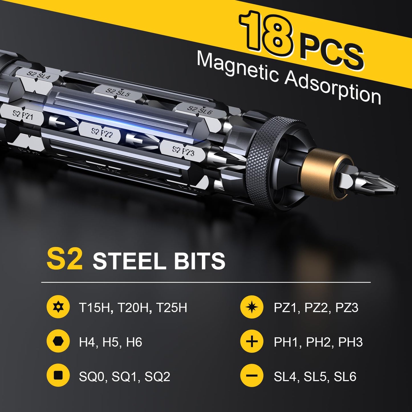 JOREST 19 in 1 EDC Multi Bit Screwdriver Set Tool All in One, Cool Tool Gifts for Men Dad Him, Magnetic Screw Driver with Torx Phillips Slotted, Pocket Repair Multitool Kit for Bike, Snowboard, Black