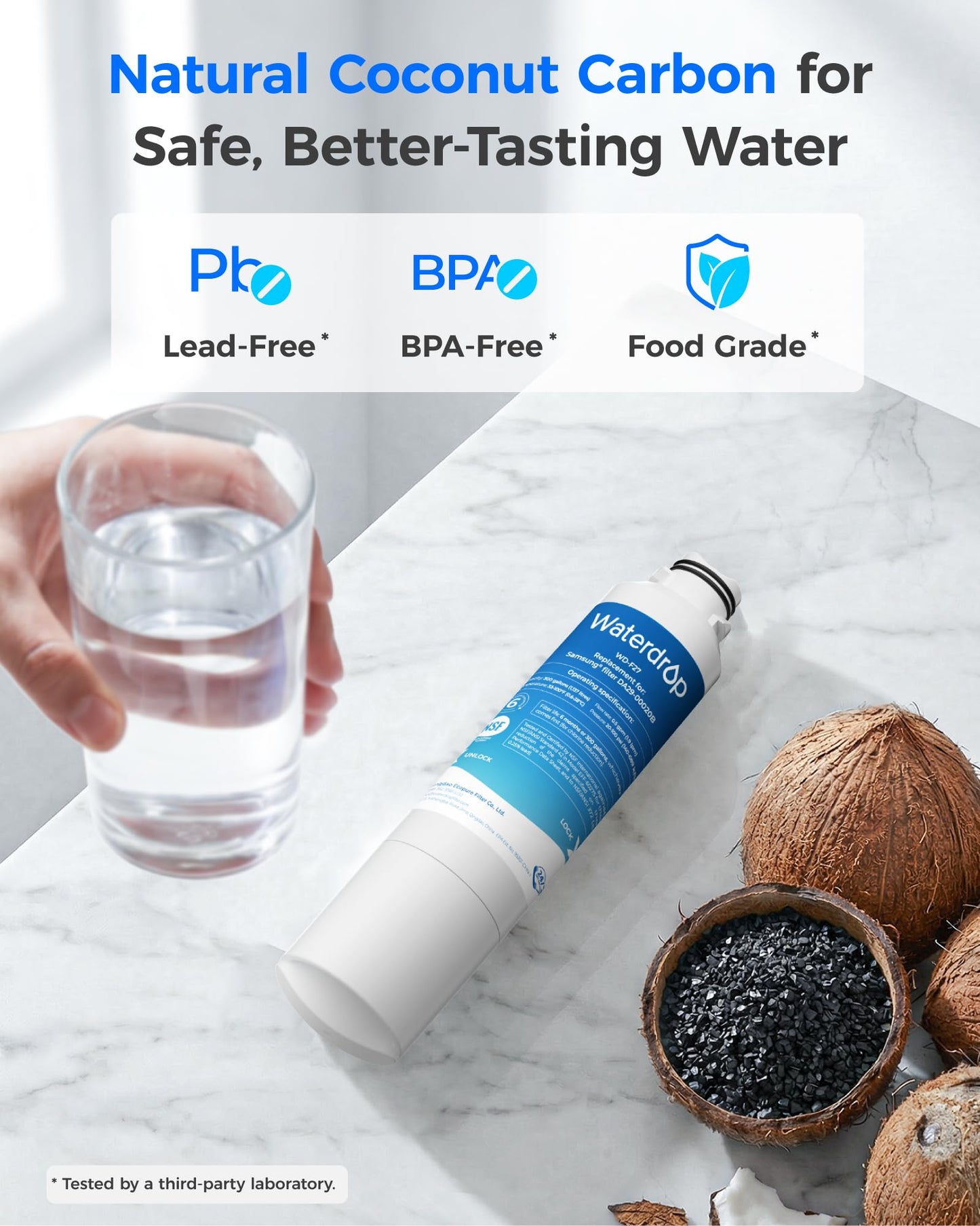 Waterdrop WD-F27 Replacement for Samsung® Refrigerator Water Filter HAF-CIN/EXP, DA29-00020B, HAF-CIN, RF28HMEDBSR, RF263BEAESR, RS25J500DSR, RF263TEAESG, HDX FMS-2, DA97-08006A-1, 3 Pack