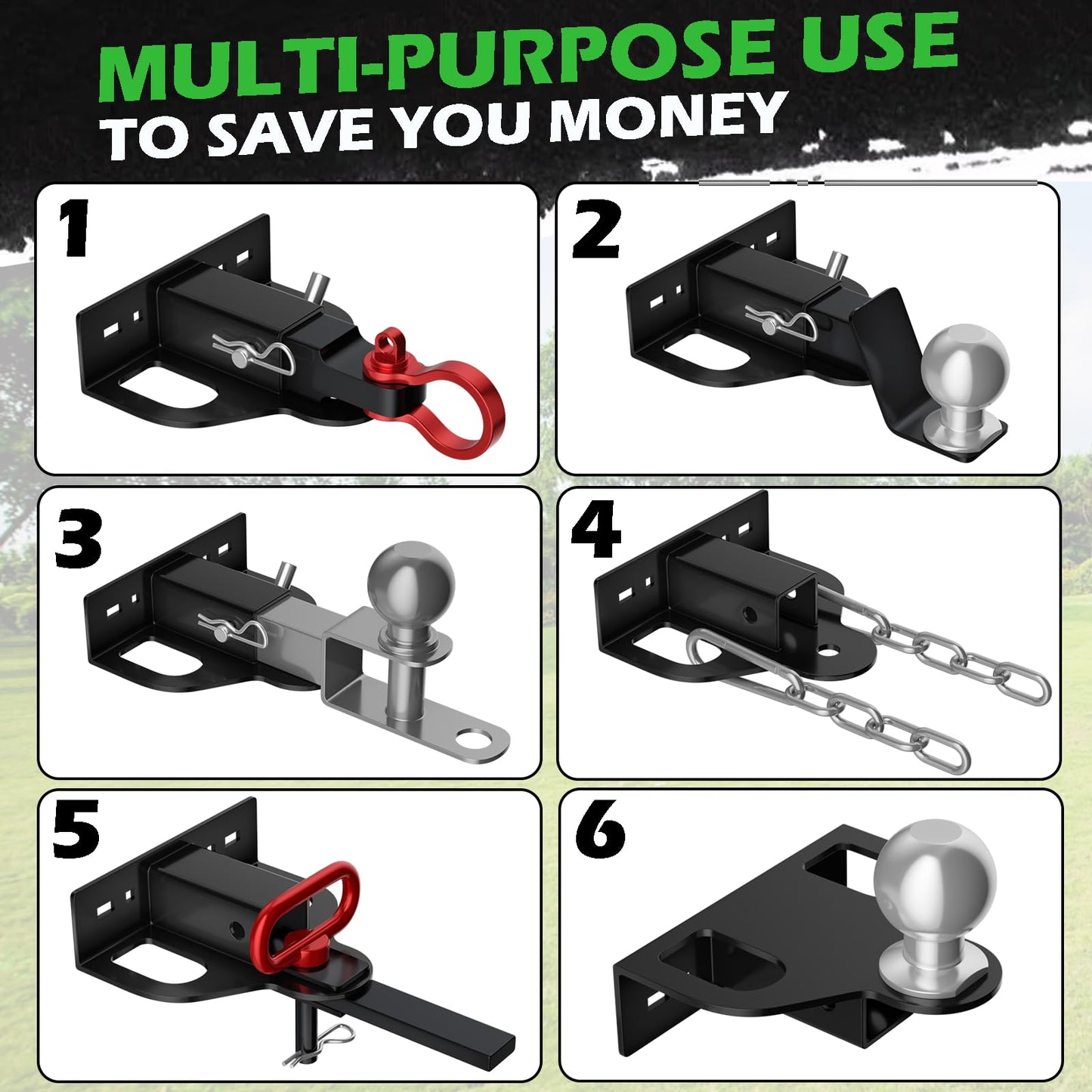 Upgraded Zero Turn Lawn Mower Hitch with 1-1/4" Receiver, 6mm Thicker Heavy Duty Steel Bolt On Trailer Hitch Receivers, Compatible with Many Models Lawn Mower, Tractor, Trailer, Golf Cart, ATV Etc.