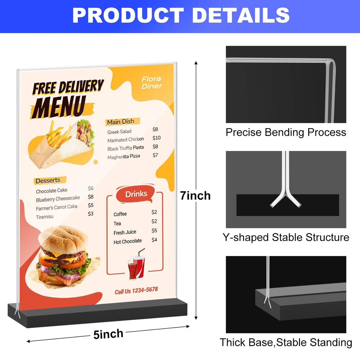 Acrylic Sign Holder 5x7 Inches, 12 Packs Vertical T Shape Desktop Display Stand, Double Sided Clear Table Menu Flyer Holder for Restaurants, Office, Shop, Wedding - Black
