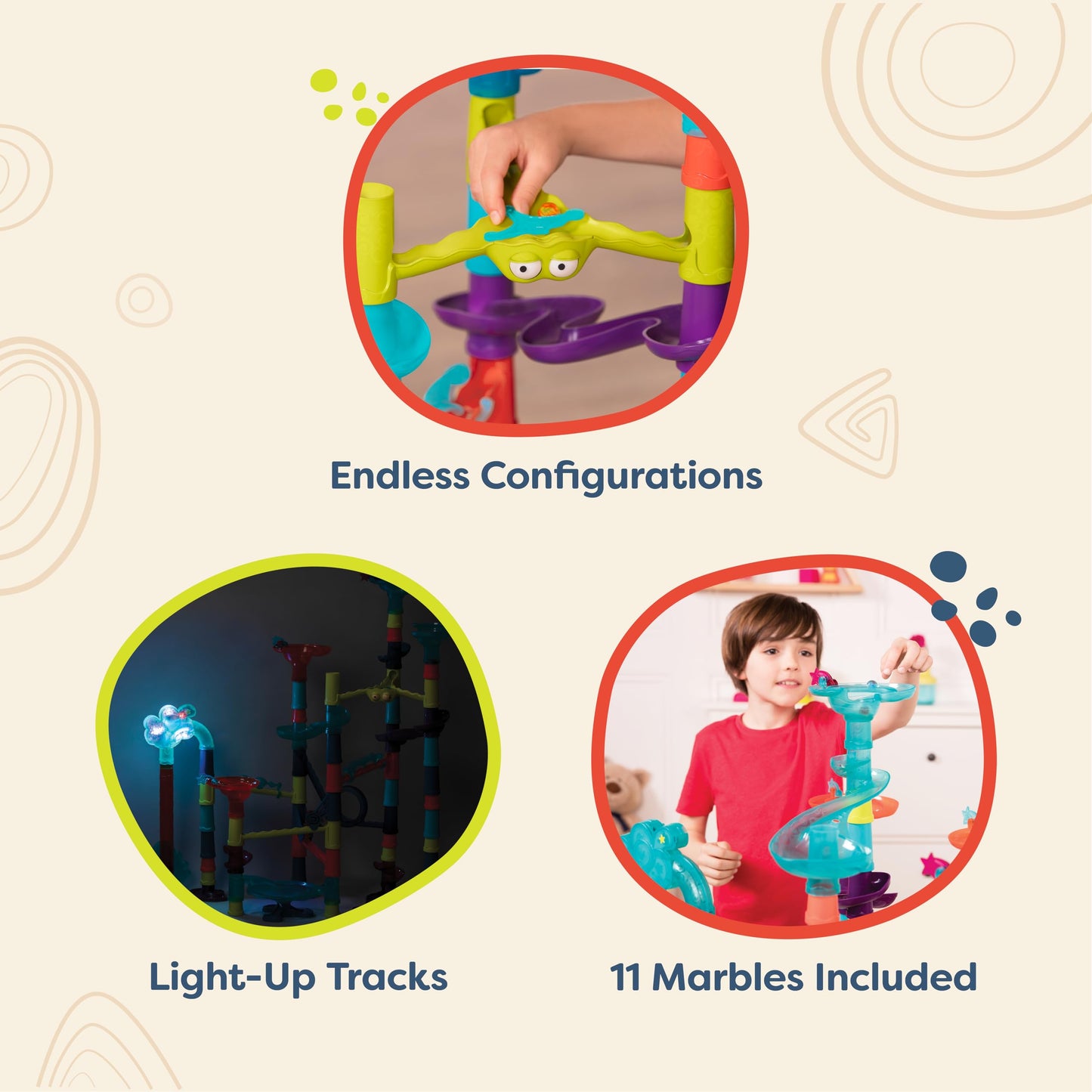 B. toys – Marble Run Toy Set – 62-Piece Interactive STEM Toy Featuring Lights, Sounds, and Modular Track Designs – Enhances Creativity, Early Engineering Skills – Ages 3 and Up