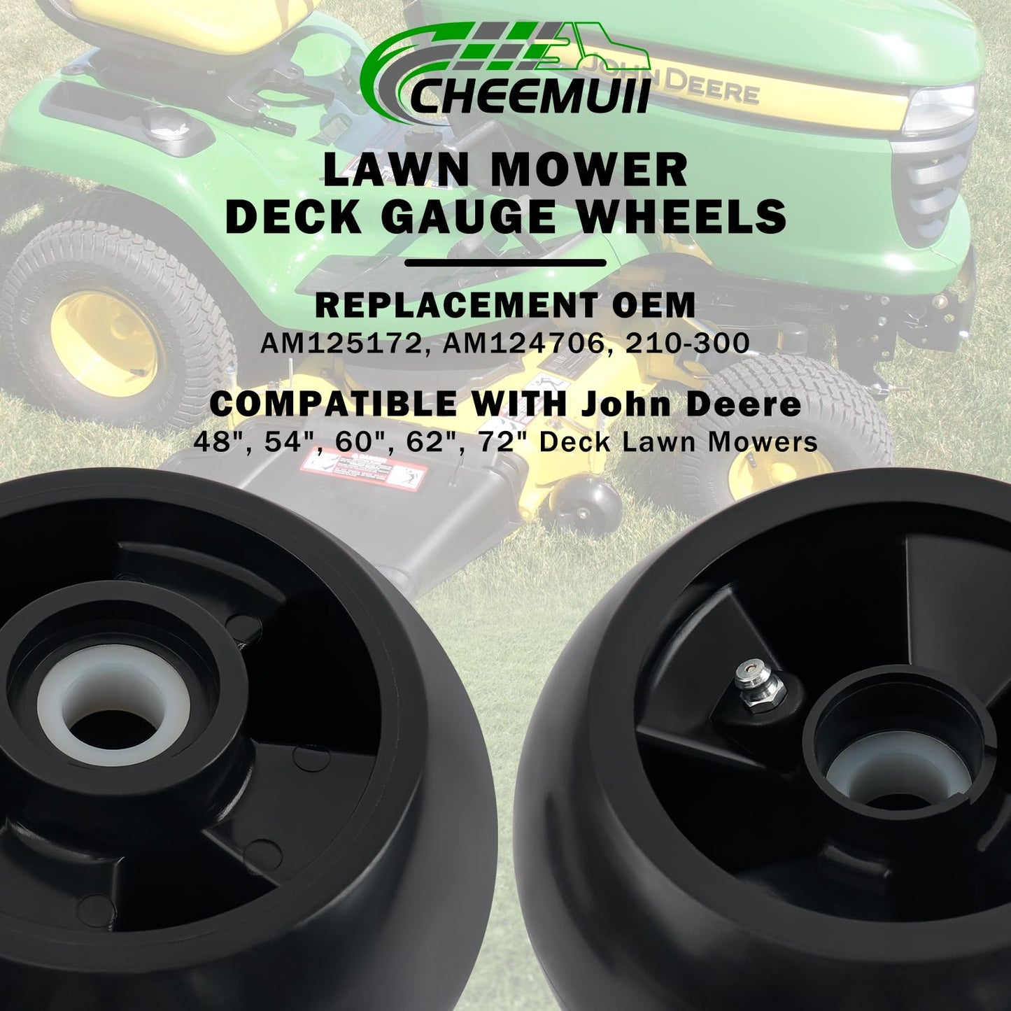CheeMuii 4 Pack AM125172 Lawn Mower Deck Gauge Wheels Kit Fit for John Deere 48", 54", 60", 62“, 72" Deck Replace for AM125172 AM124706 210-300