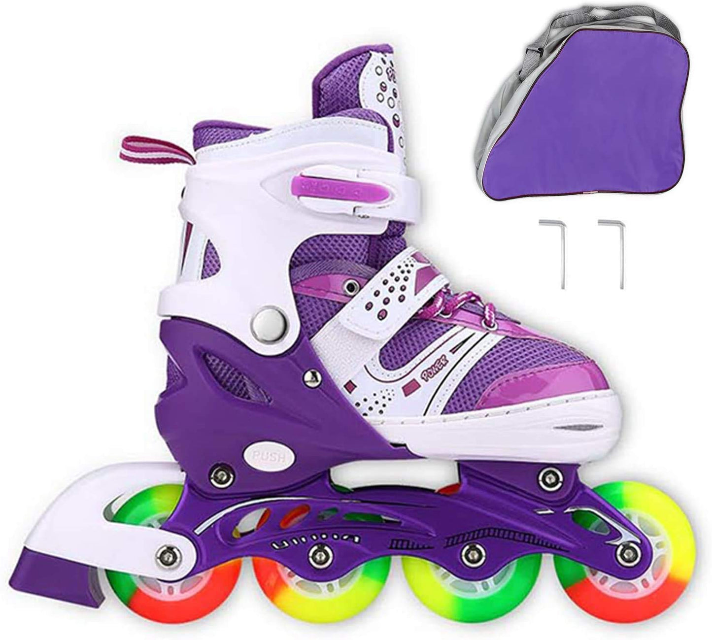 Kids Adjustable Flashing Inline Skates for Boys, Girls and Adults with Full Light Up Wheels, Outdoor Roller Skates for Kids Beginner Ages 4-12, Men and Women