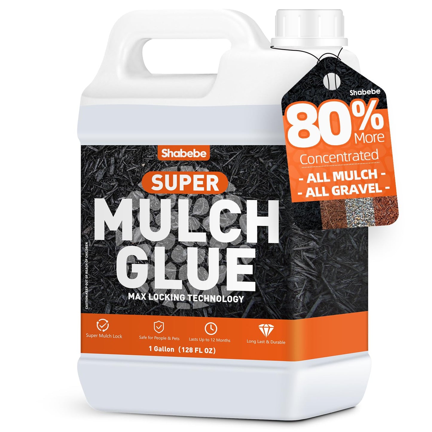 Shabebe Mulch Glue for Landscaping, 80% Superior Hold 1 Gallon Rock Glue,2X Coverage vs Regular–Ideal for Mulch, Pine Straw, Stone–Fast-Drying, Non-Toxic,Dries Clear, Pea Gravel Stabilizer for Garden