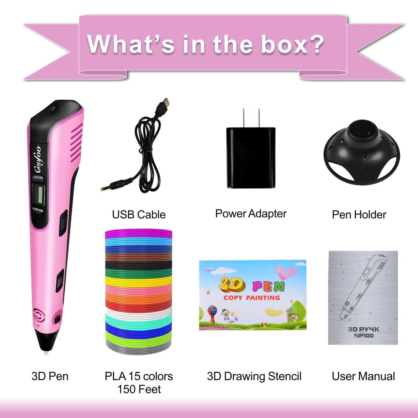 3D Pen for Kids, 3D Printing Pen Printer with 150ft PLA Filament Refills, 3-Dimensional Craft Drawing Art Set, stylo impression enfant 3-D Crayon Pencil Doodler,Gift for Boy Girl Teen 8-12(NP100,Pink)