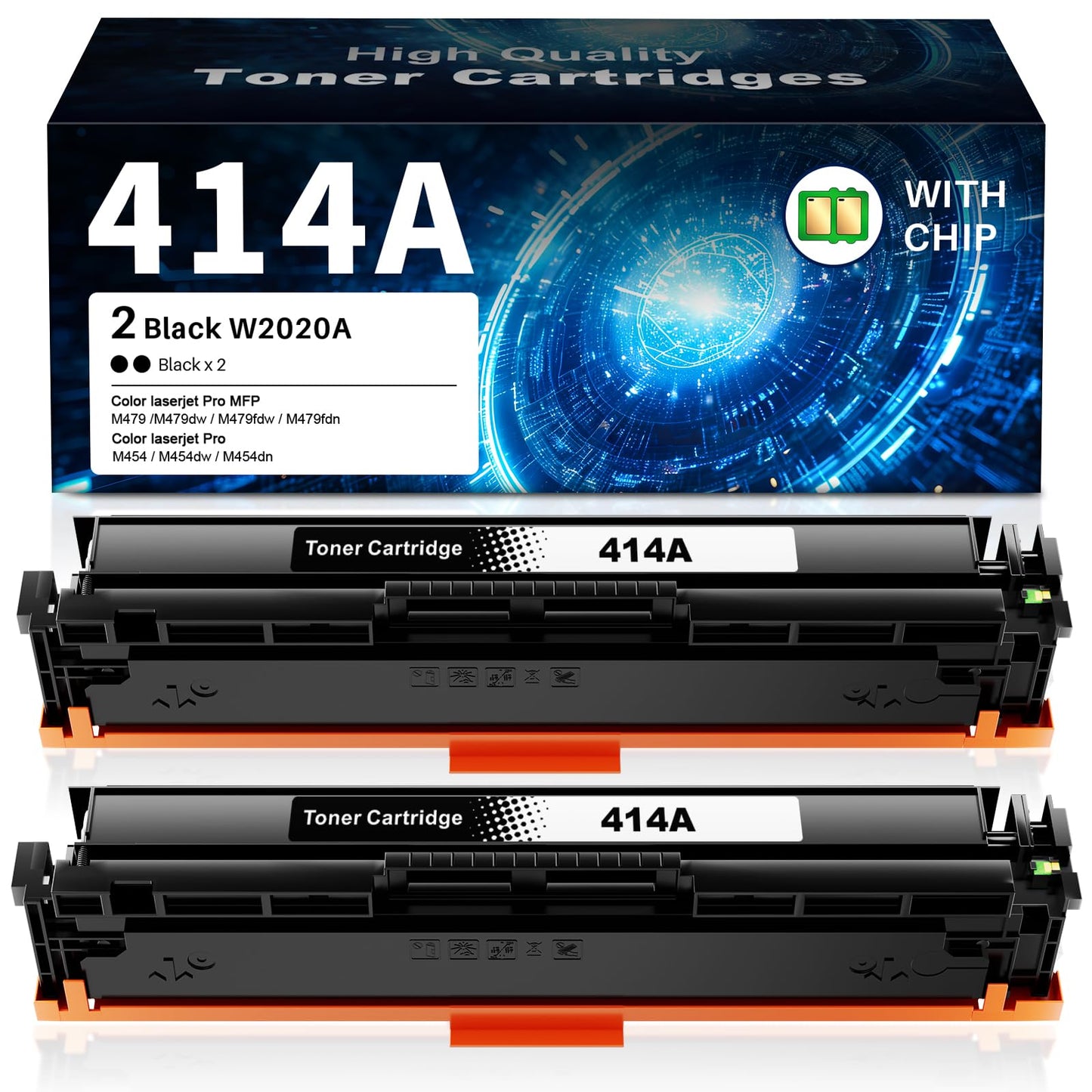 (with Chip-2 Black) 414A Toner Cartridge m479fdw Toner cartridges Compatible Replacement for HP 414A W2020A Work with Color Pro MFP M479fdw M479fdn M454dw M454dn M479 M454 Printer Toner (414A 2BK)