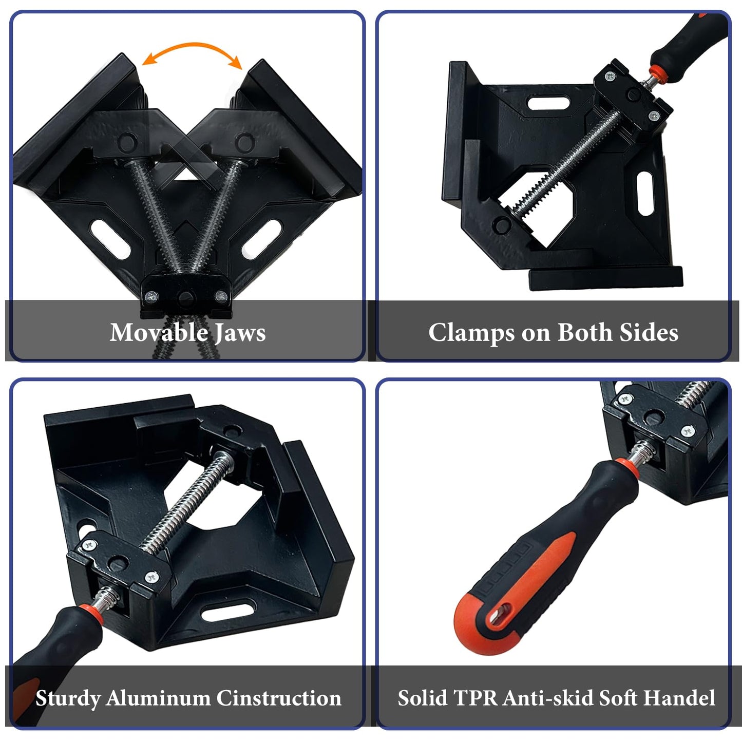 Corner Clamp 4pcs 90 Degree Right Angle Clamp with Adjustable Aluminum Alloy Swing Jaw, Single Handle Clamps for Woodworking, Photo Framing, Gifts for Men Dad