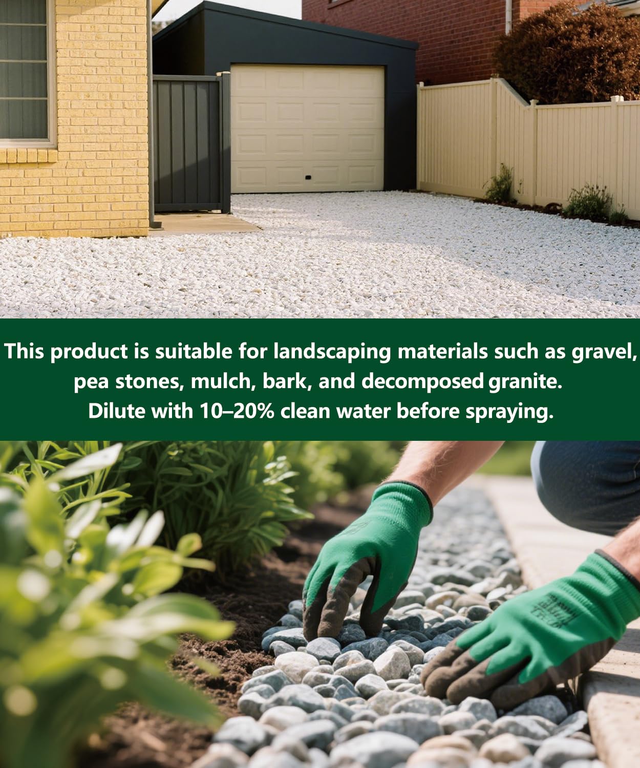 GooBoom 66.7 OZ Rock and Mulch Glue for Landscaping – Clear Drying Landscape Adhesive Spray for Gravel, Pea Gravel & Bark – Weather-Resistant Outdoor Glue for Weed Control & Decorative Appeal
