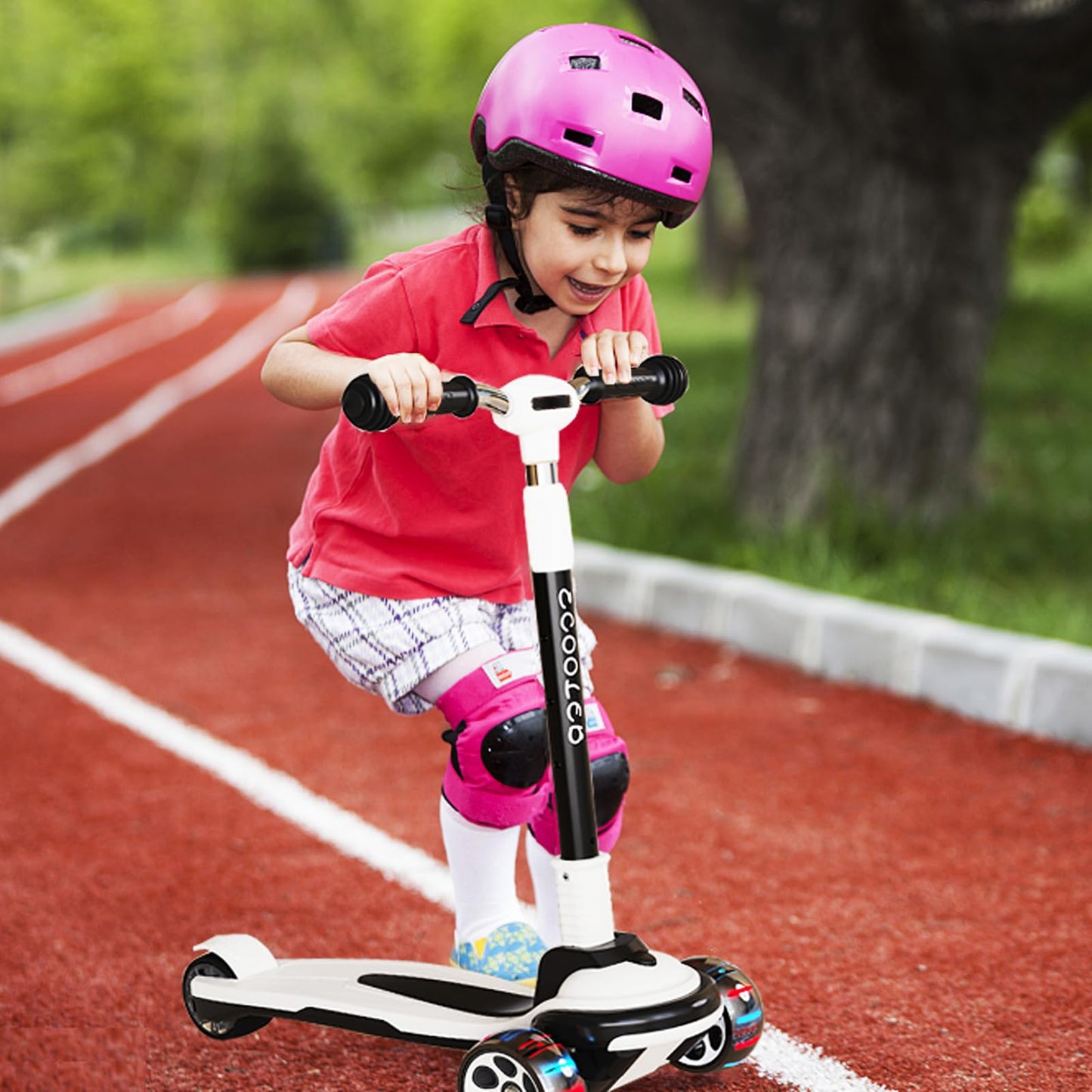 CLrkualn Kick Scooter for Kids Ages 6+, 5 Adjustable Height Foldable Scooter with 3 LED Light Wheels, Outdoor Activities for Toddlers Boys Girls, Max Load up to 240 lbs (Black and White)