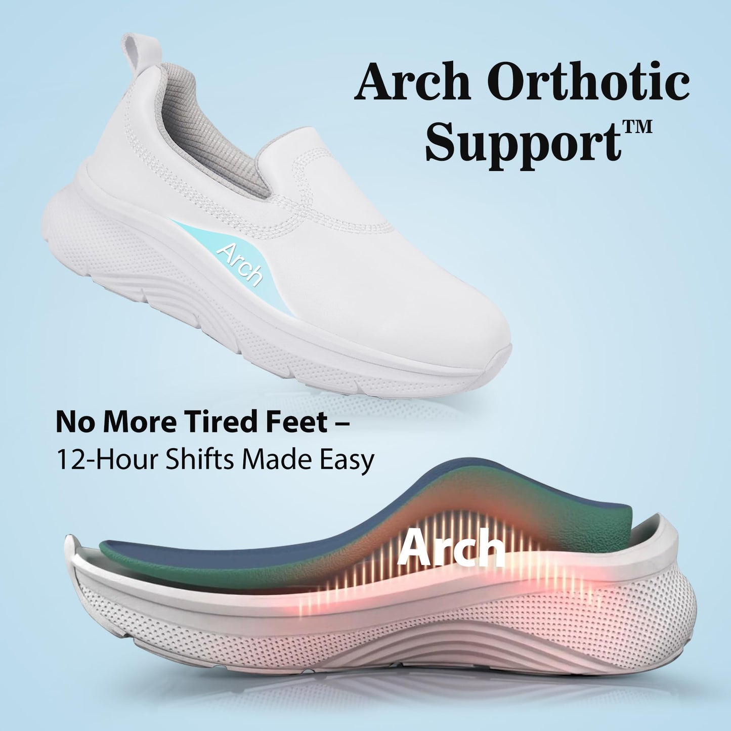 Hawkwell Women's Slip On Arch Support Comfortable Nursing Shoes Lightweight Slip Resistant Work Shoes,White Synthetic,7 M US