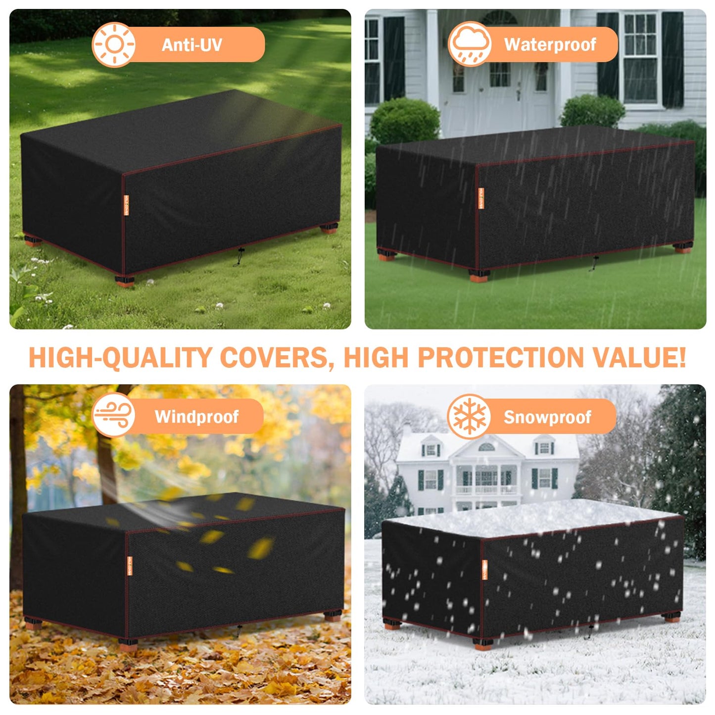 Patio Furniture Covers Waterproof , 420D Furniture Covers for Outdoor Sectional Sofa Set, Rectangular Outdoor Furniture Table and Chair Covers (Black-table covers, 138" L×103" W×36" H)