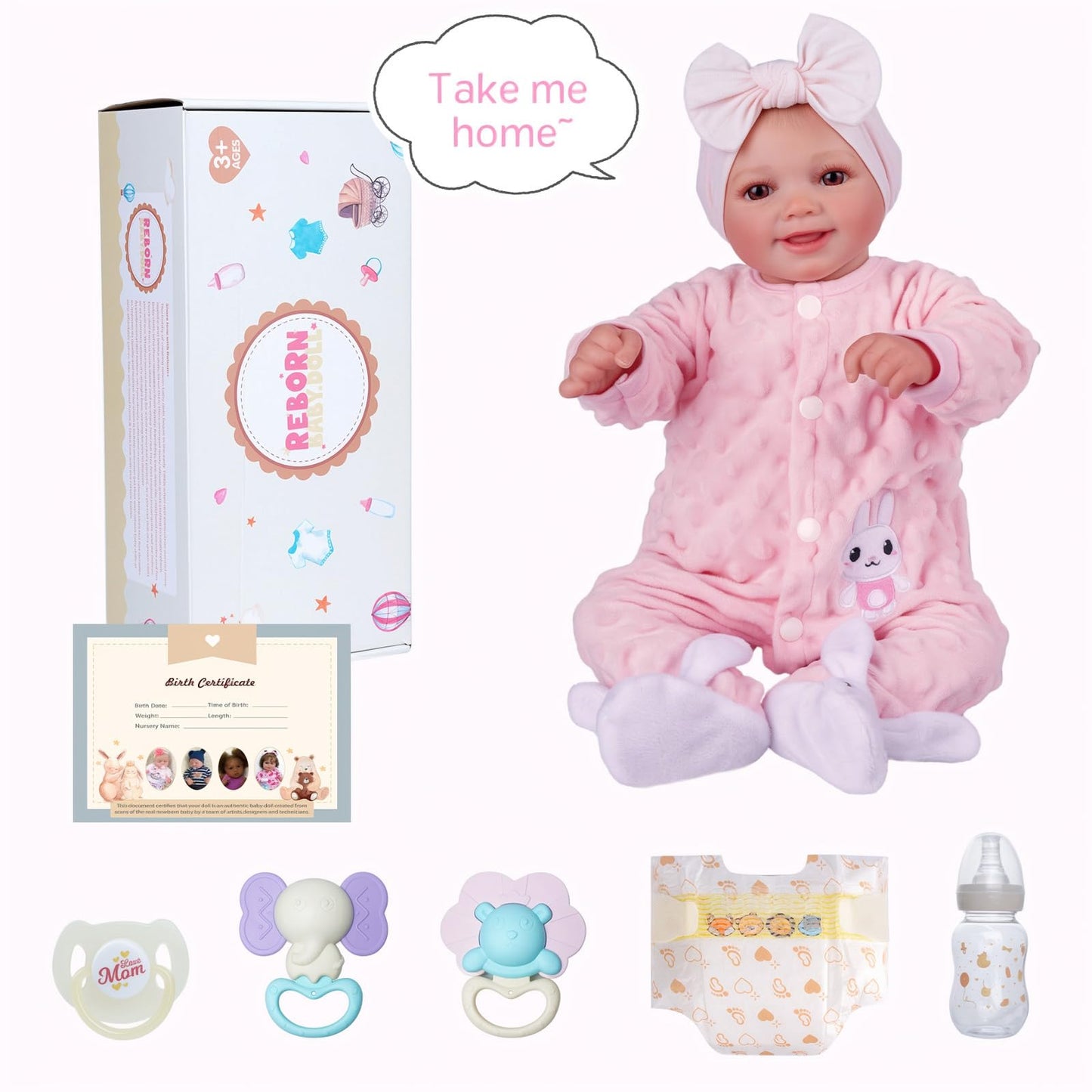 BABESIDE Reborn Baby Dolls Sunny - 17Inch Cute Soft Vinyl Realistic Baby Doll Girl Poseable Smiling Real Life Baby Dolls with Complete Accessories for 3+ Years Old Gifts