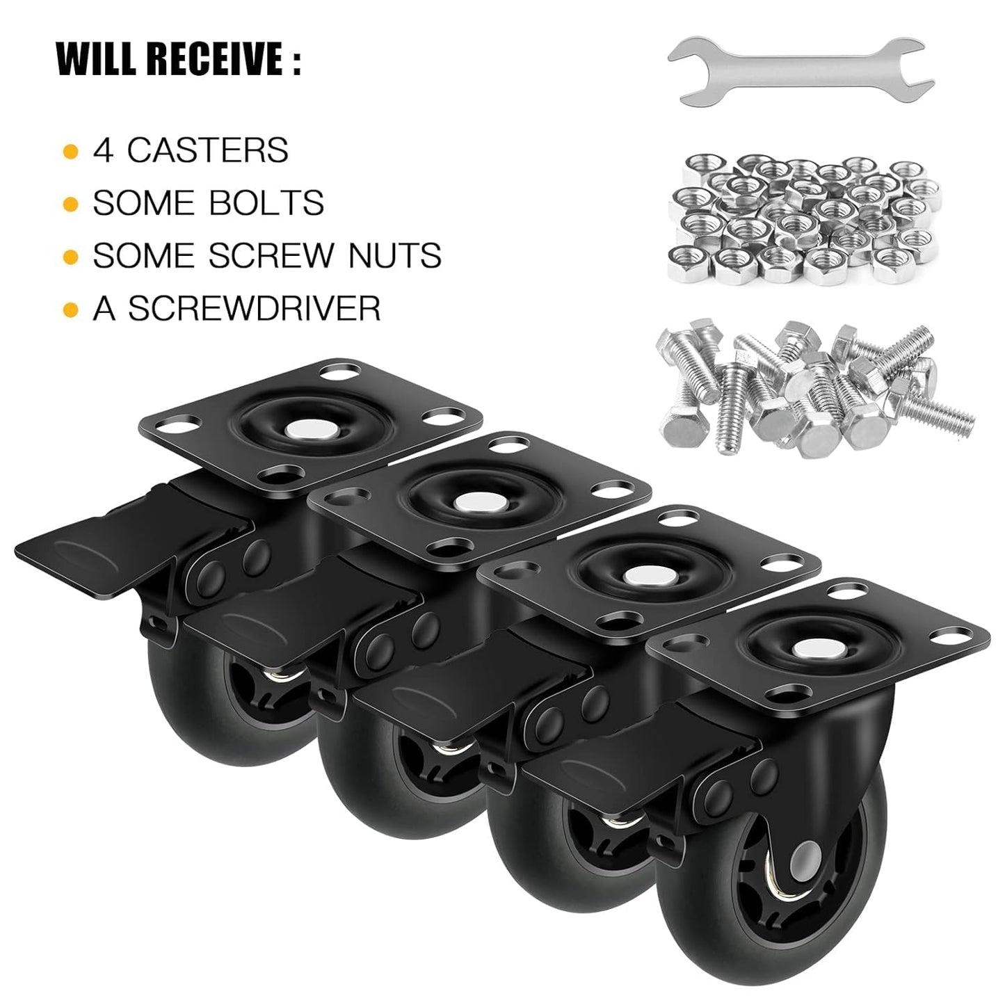 3" Casters Set of 4 ，4 Heavy Duty Quiet Casters, Max Load 2000LBS. Suitable to do Soft Wheels for cart ，Caster Wheels Glide Quietly and Protect The Floor, casters Set of 4 Heavy Duty