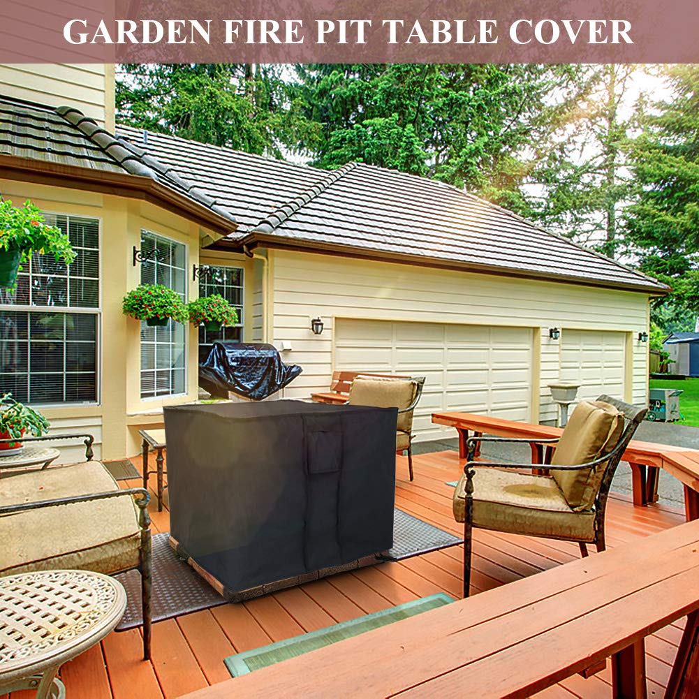TwoPone Fire Pit Cover Square - Waterproof Windproof Anti-UV Heavy Duty Gas Fire Pit Cover, 32 Inch Patio Fire Table Cover