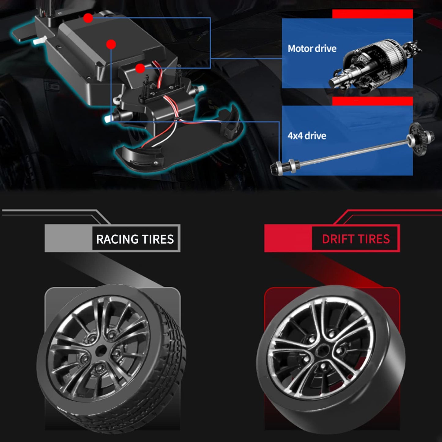 GoolRC RC Drift Car, 1:16 Scales GTR Model Pro RC Car, 4WD 30KM/H High Speed RC Racing Car 2.4GHz RTR Drift RC Cars with LED Lights for Adults and Kids