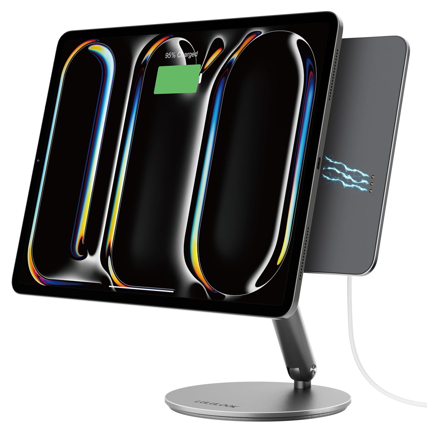 [Upgrade] LULULOOK Wireless Charging Magnetic Stand for iPad Pro 13 inch M4 (2024) Only, 360°Adjustable Foldable Aluminium Tablet Stand for Home, Kitchen, Office