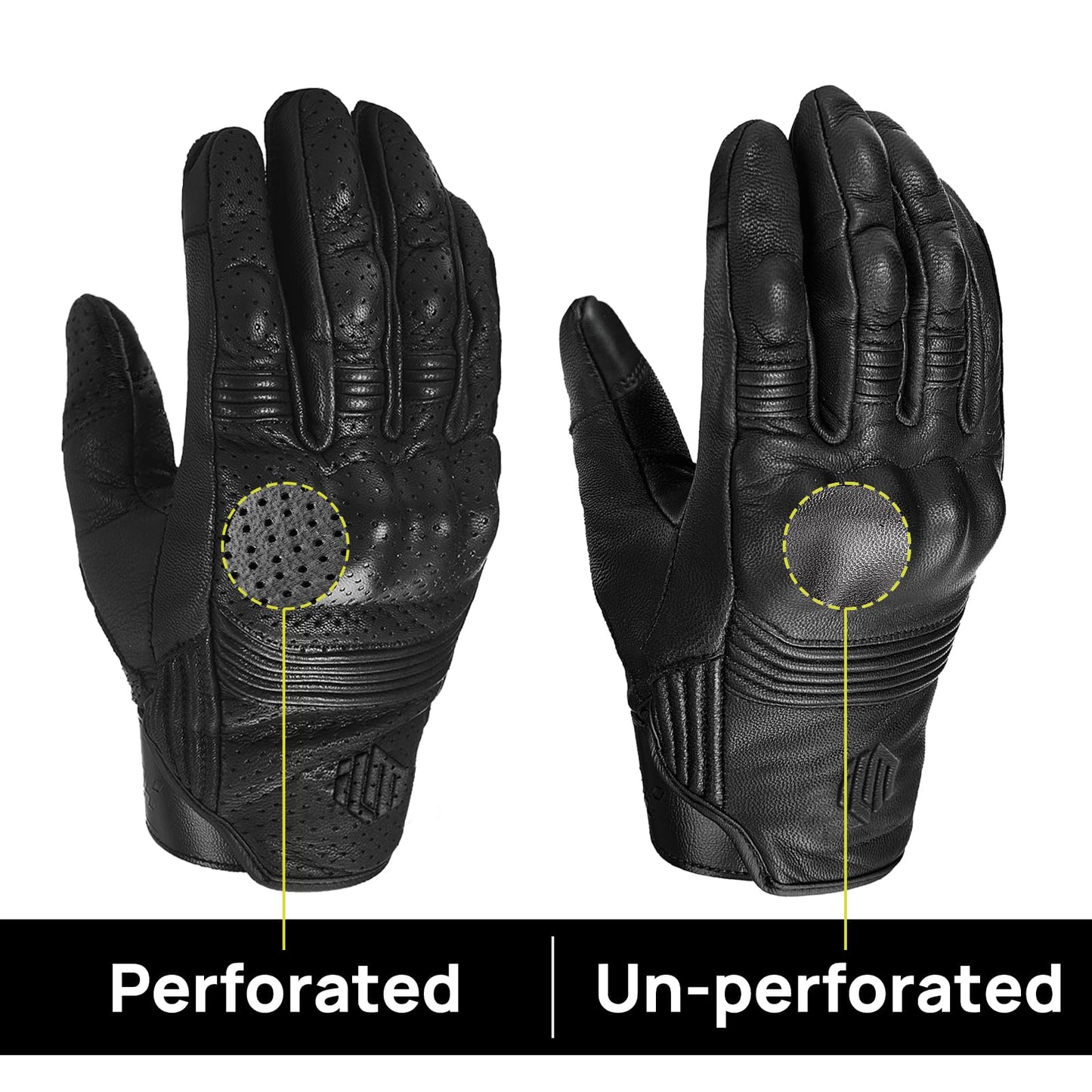ILM Goatskin Leather Motorcycle Motorbike Powersports Racing Gloves Touchscreen for Men and Women Black (XXL, Black Perforated)