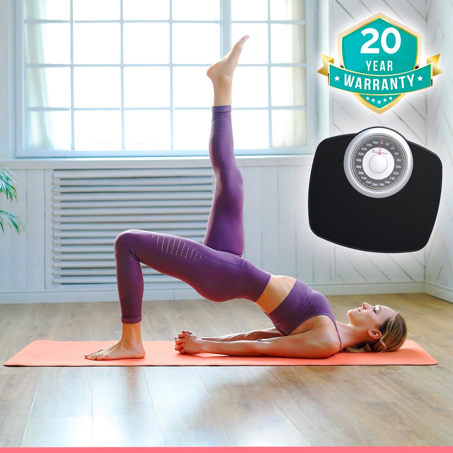 Adamson A25 Scales for Body Weight - Up to 400 LB - 5.3" Dial on 12.4" x 10.2" Platform - Anti-Skid Rubber Surface - High Precision Bathroom Scale Analog - Durable with 20-Year Assurance - Gold