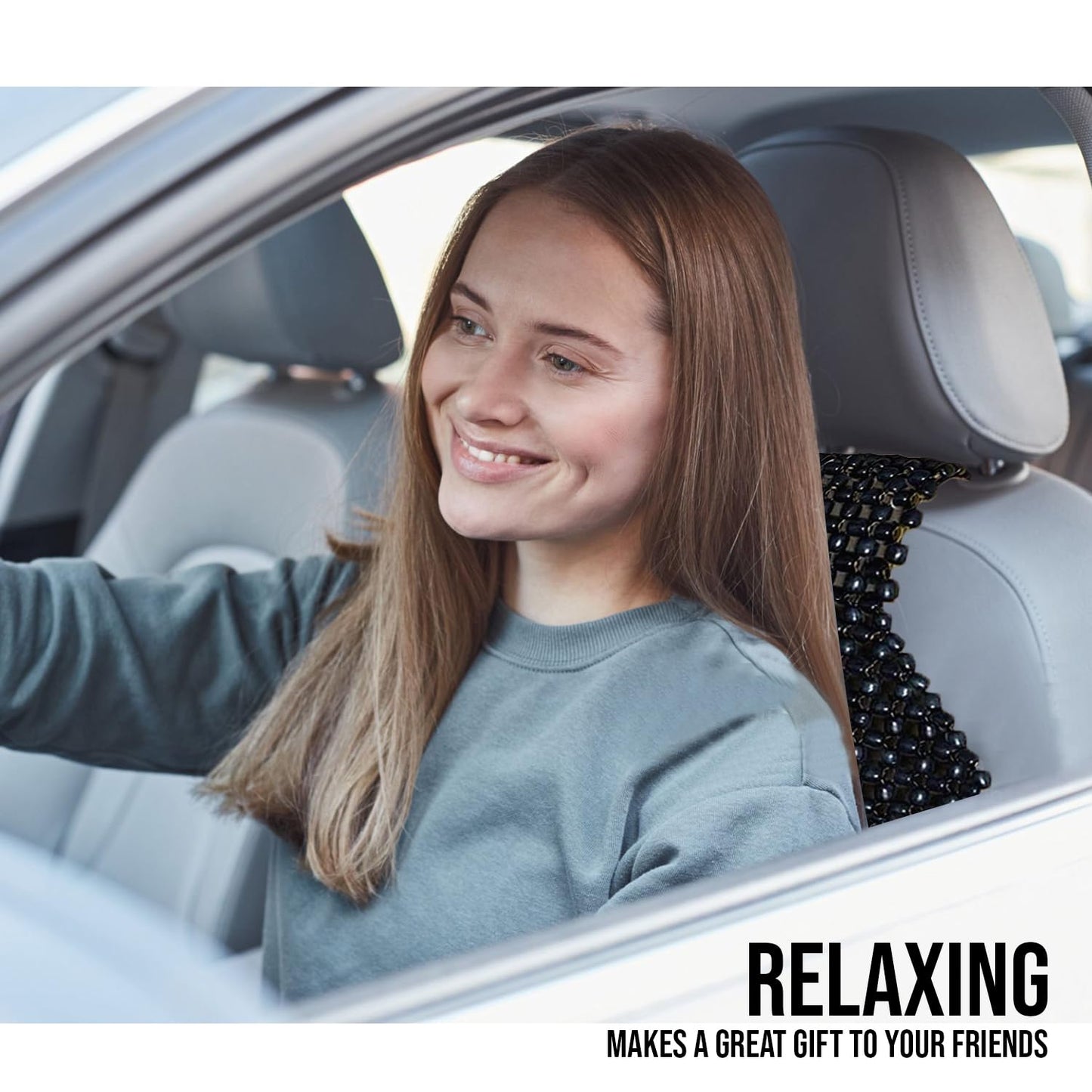 Zone Tech Wood Beaded Seat Cushion - Quality Black Premium Quality Car Massaging Double Strung Wood Beaded Seat Cushion for Stress Free All Day!