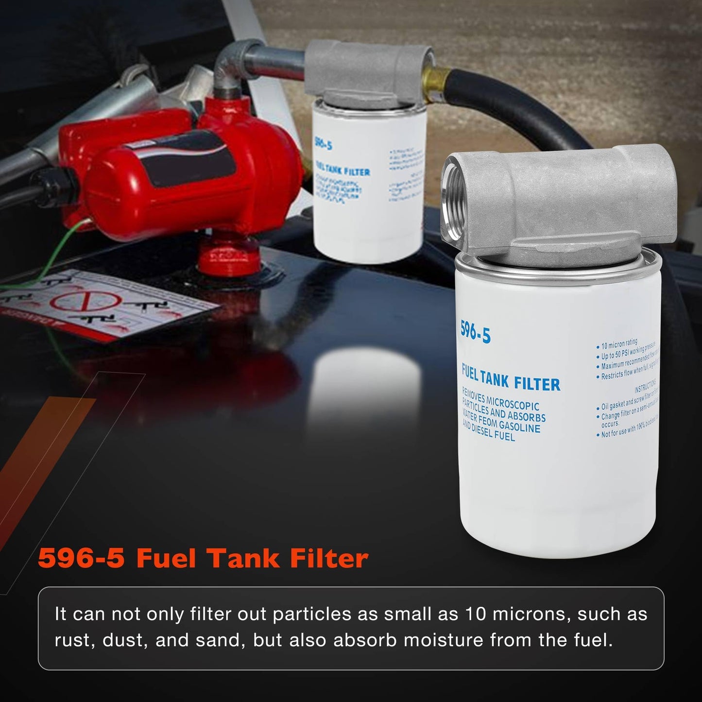 Fuel Tank Filter Kit with 3/4 NPT Top Cap Compatible with Fuel Pumps Transfer Tanks, 10 Micron Diesel Filter