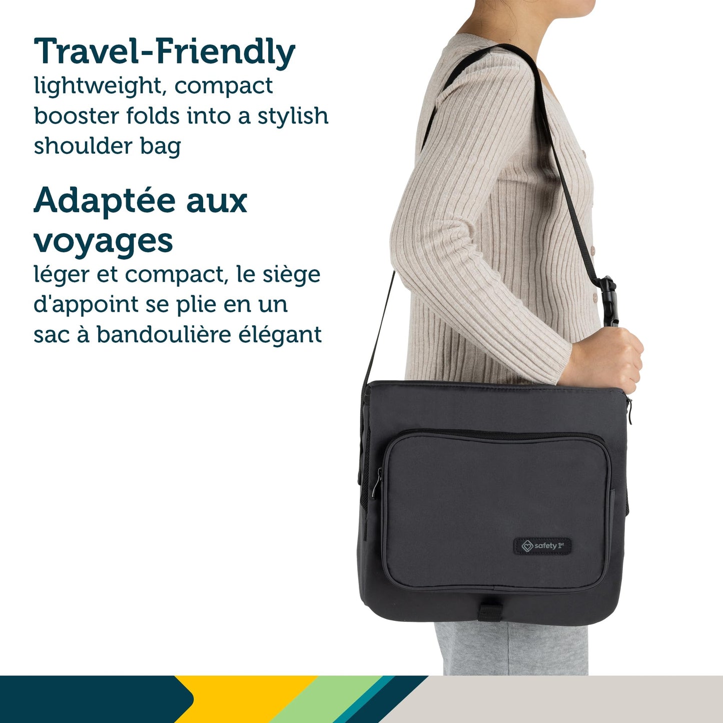 Safety 1st Feed 'N Fold Travel Feeding Booster - Lightweight, Compact & Portable With Carry Strap, Ample Storage & Secure Harness for Baby and Toddler Mealtimes - Mineral Graphite