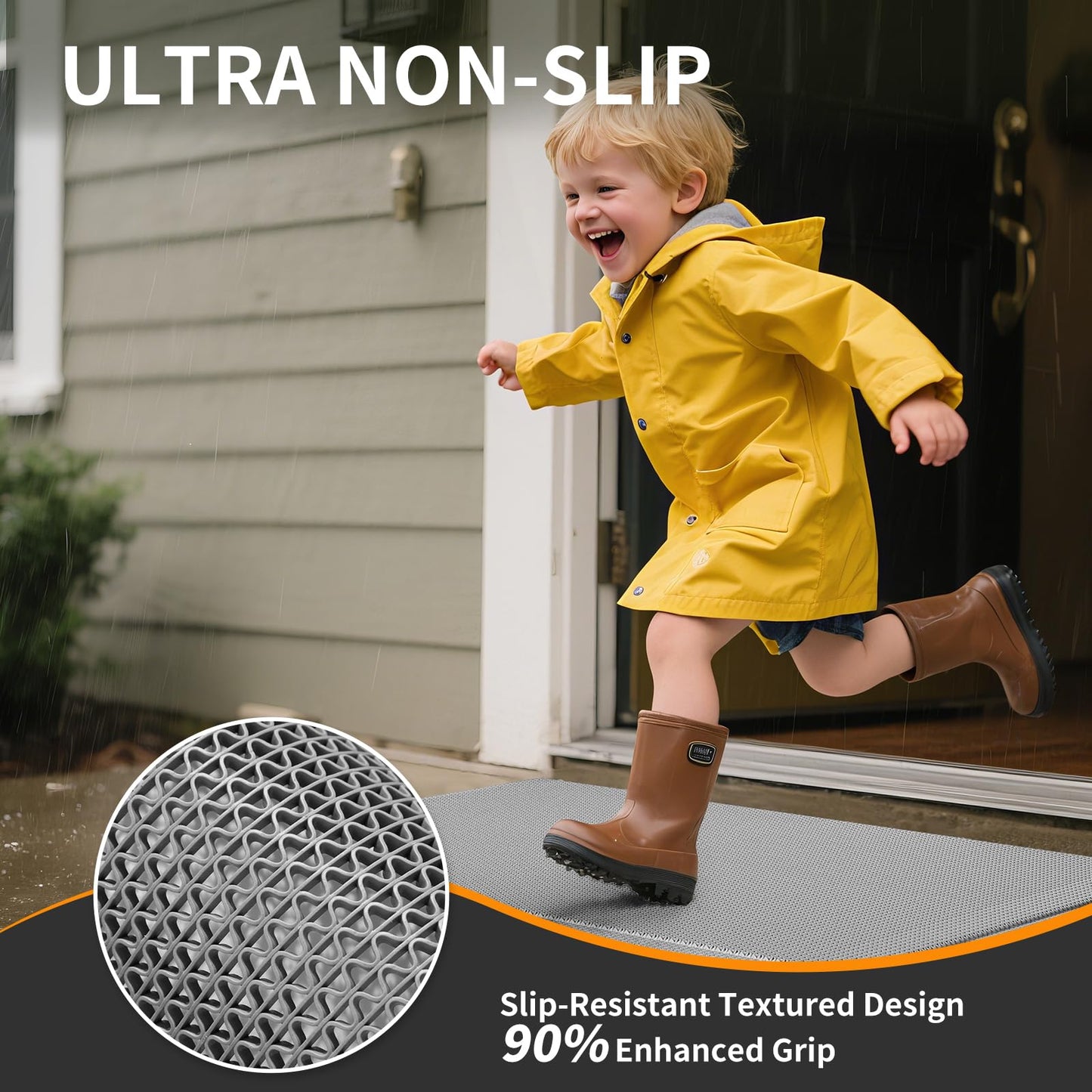 YDKGL Front Door Mat 24''x36'', Drainage Heavy Duty Dirt Trapping Non-Slip Doormats, Rubber Floor Mats, Restaurant Commercial Kitchen Industral Pool Entrance Bar Wet Area, Grey
