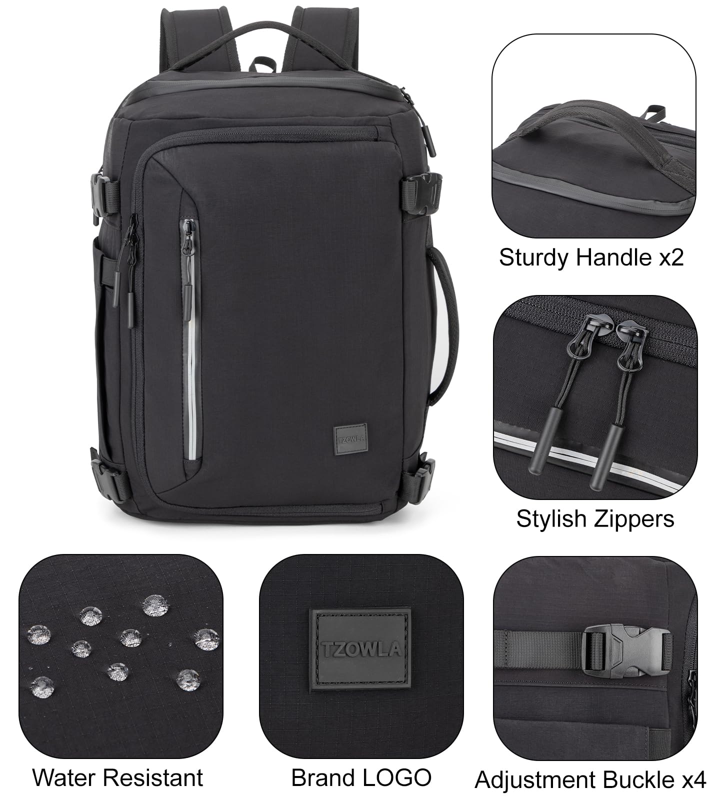 Tzowla 40x30x20 cm Travel Bag with Large Cup Holder Pocket,Personal Item Expandable Rackpack for Men/Women,Laptop Backpacks Carry On Flight Approved,Business Weekender Bags Fit 15.6 Inch Laptop