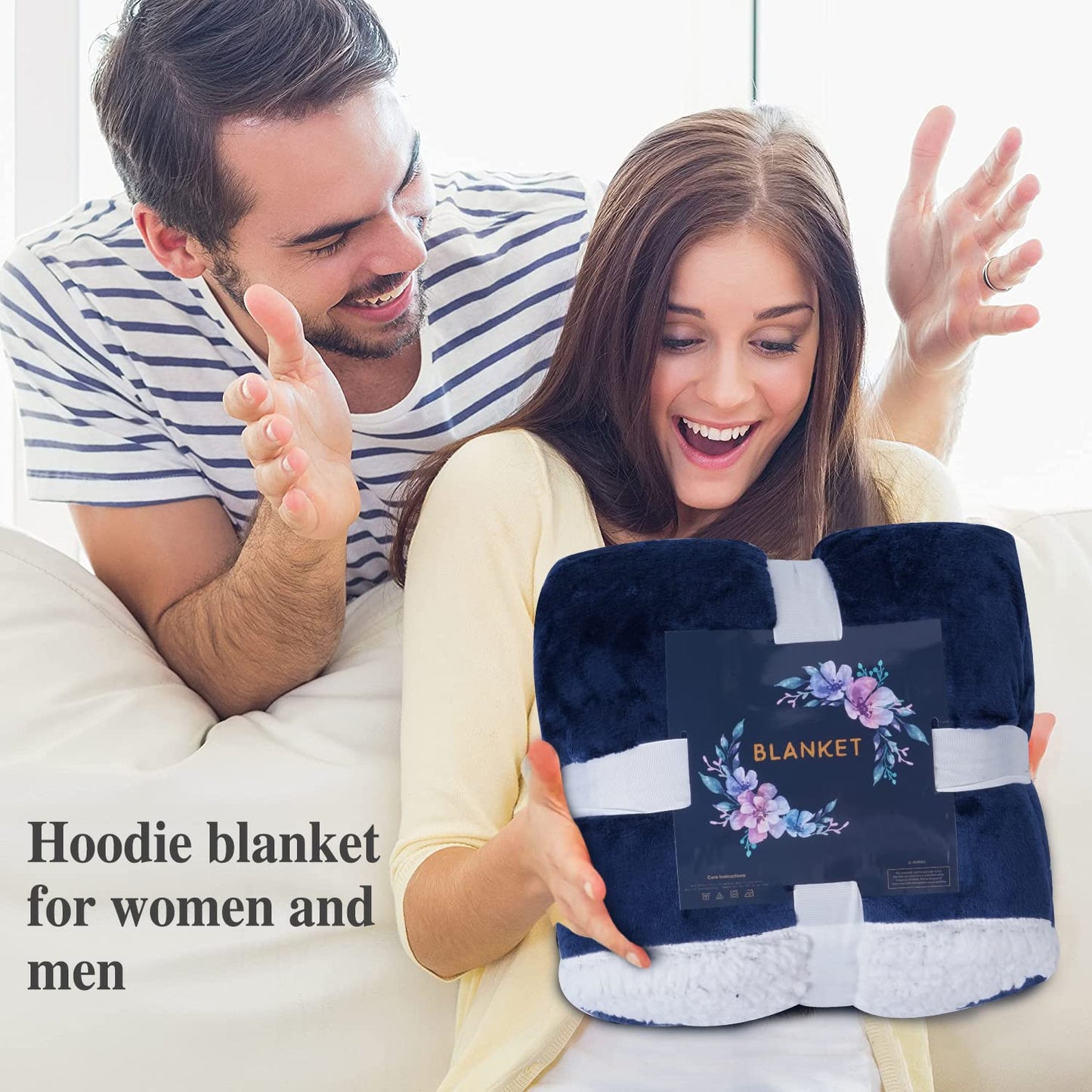 Viviland Hoodie Sherpa Blanket Sweatshirt Soft Warm Plus Large Front Pocket Tv Blankets for Adult, Navy Blue