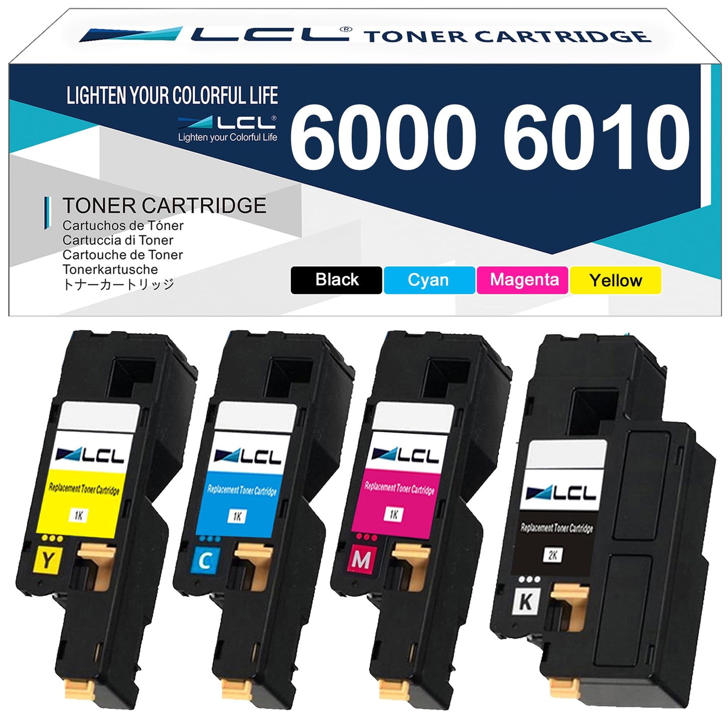 LCL Compatible Toner Cartridge Replacement for Xerox 106R01630 106R01627 106R01628 106R01629 for Xerox Phaser 6000 6010 6010N WorkCentre 6015 6015N (4-Pack, Black, Cyan, Magenta,Yellow)