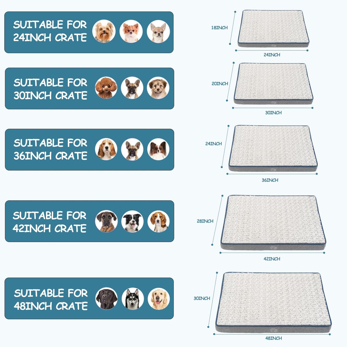 EMPSIGN Waterproof Dog Bed for Crate Pad Reversible Cool and Warm, Pet Beds with Washable and Removable Cover, Sleeping Mats for Large Medium Small Dogs