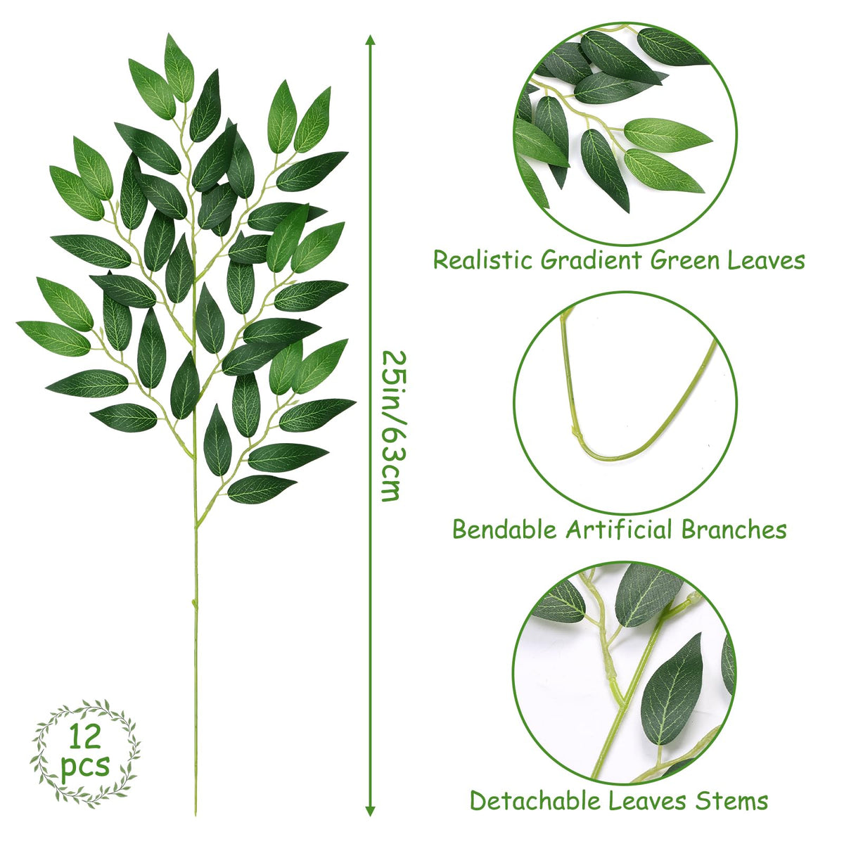 Betylifoy 24 Pcs Italian Ruscus Greenery Stems Artificial Eucalyptus Branches 25" Faux Silk Greenery Leaves Plants for Wedding Arch Bouquet Home Office Vase Filler Decor