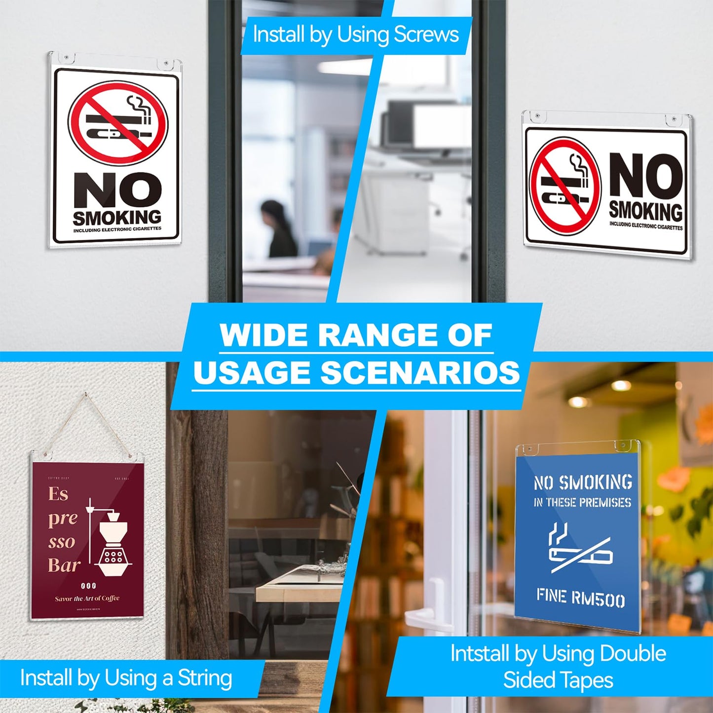 EHWINE 8 Pack 8.5x11 Wall Mount Acrylic Sign Holder, Acrylic Wall Sign Photo Menu Flyer Display Holder, Plastic Clear Picture Adhesive Frames for Business Store (Provide Mounting Screws)
