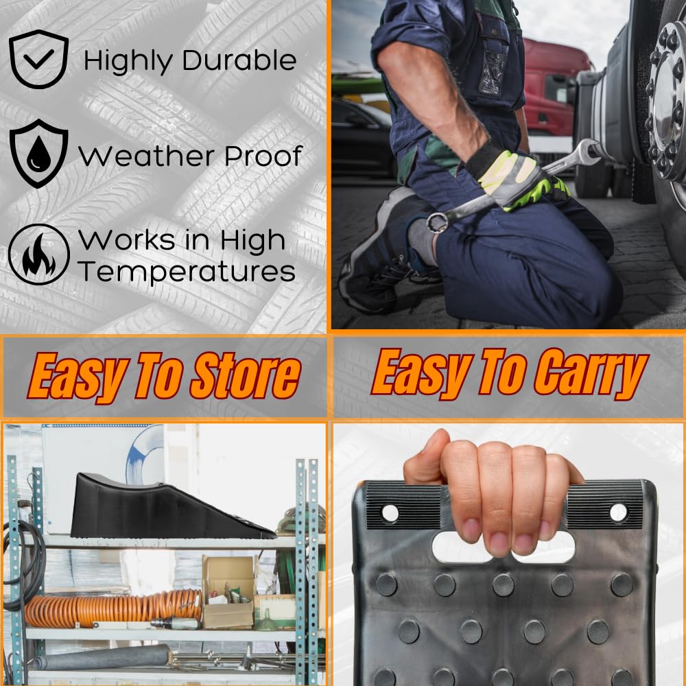 CARAVANTURE Wheel Ramp - Heavy Duty Tire Changing aid on Tandem Dual Axle Trailer - Concave RV Chock Riser with 5.5 Inch Lift, 10 Ton Lifting Capacity, Non-Slip, Change Flat with Ease - 1 Piece