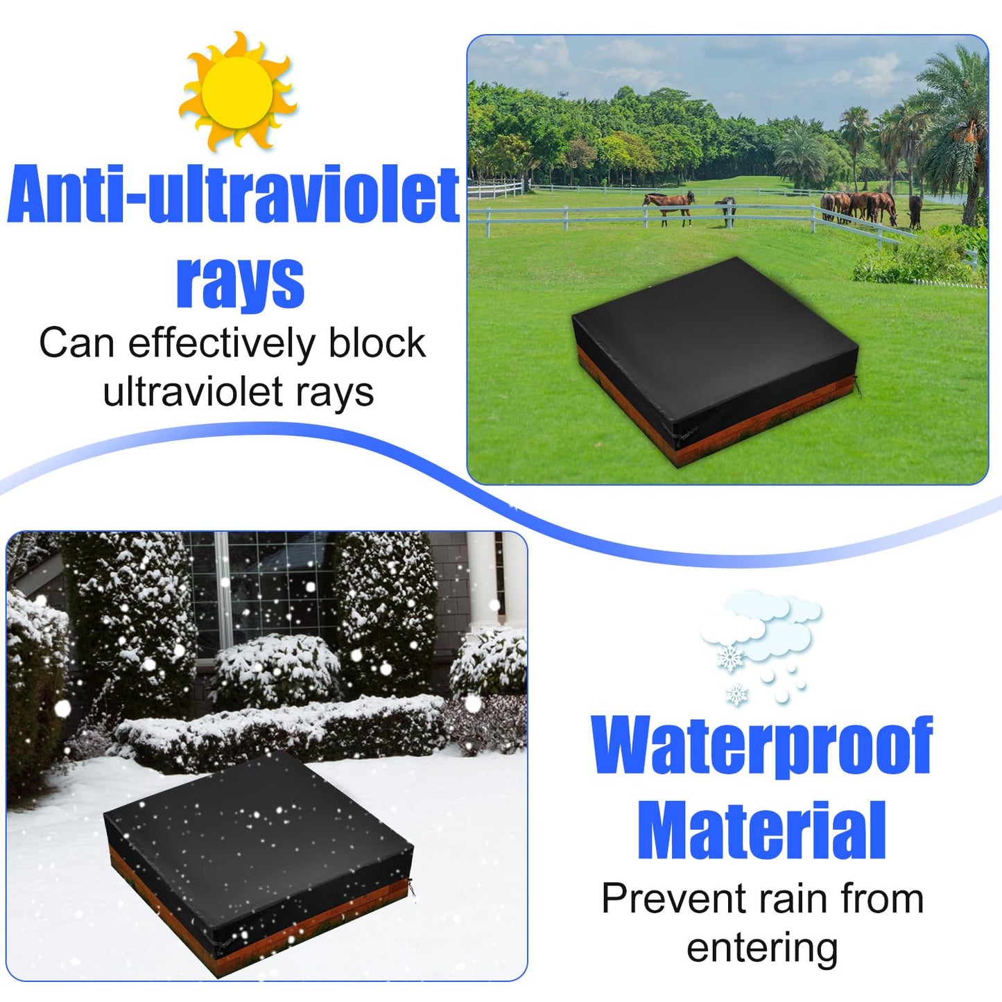 Square Sandbox Cover, 80x80x8in Oxford Practical Waterproof Sandbox Lid Outdoor Protection Cover Suitable for Protecting Toys Sandpits Small Swimming Pools Furniture (Black)