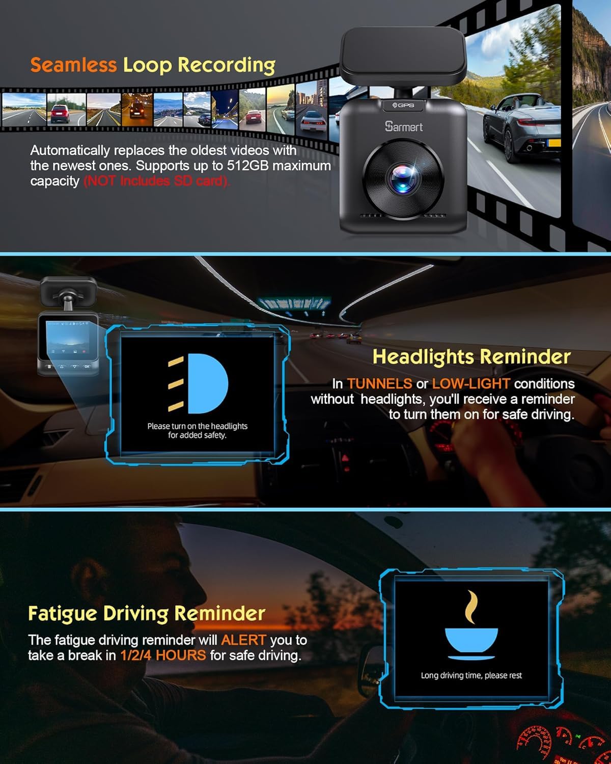 5K Dash Cam, Sarmert Car Camera Dashcam Built-in GPS 5G WiFi, 5K 4K UHD with APP, 2" IPS Screen Dash Camera with Super Night Vision, Loop Recording, WDR, 150° Wide, G-Sensor, Supports 512GB Max