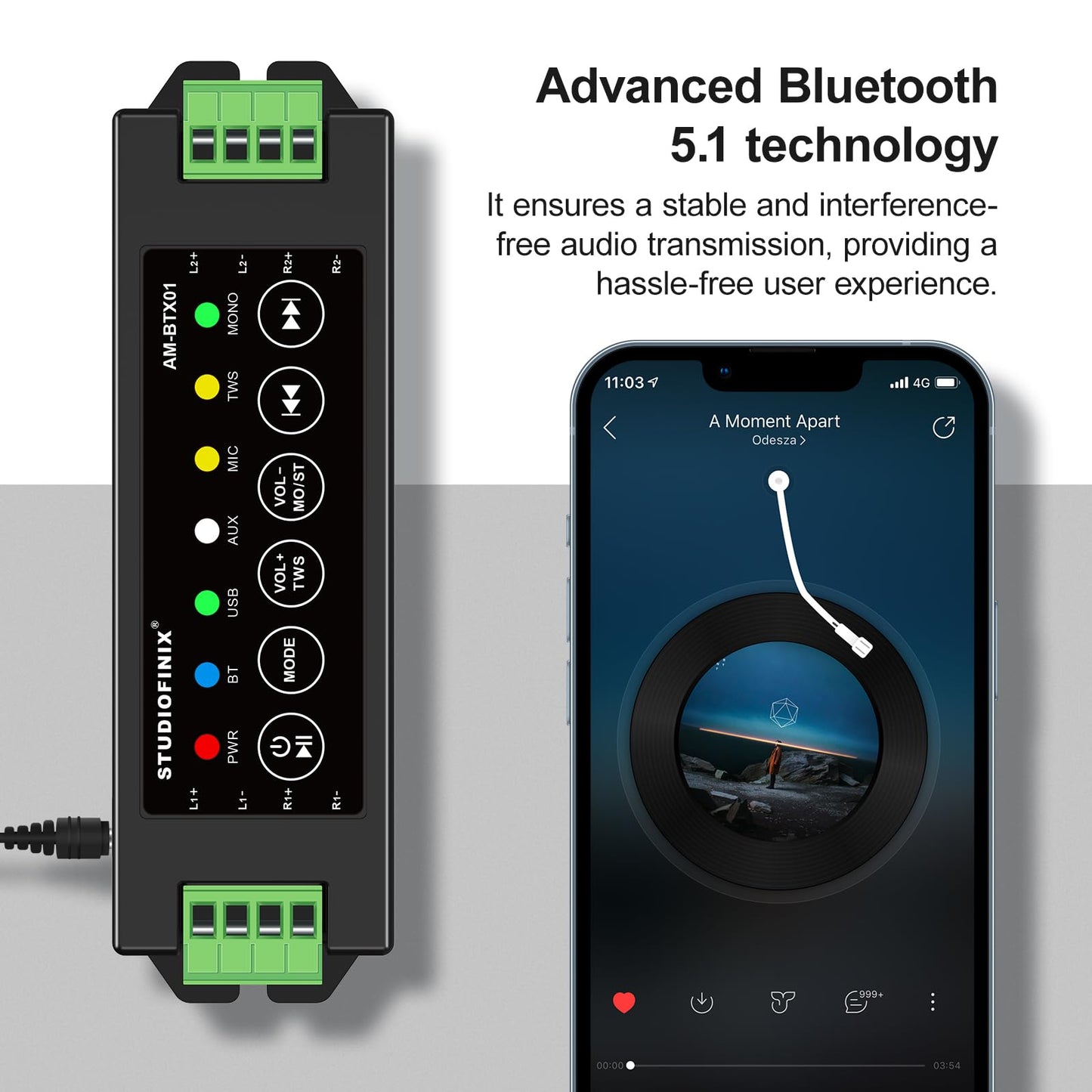STUODIOFINIX 4-Channel Mini Bluetooth Amplifier 120w for Passive Speakers with TWS,AUX,MIC,USB,Replacement Part,Suitable for Wall/Ceiling/Marine/Bookshelf Speakers