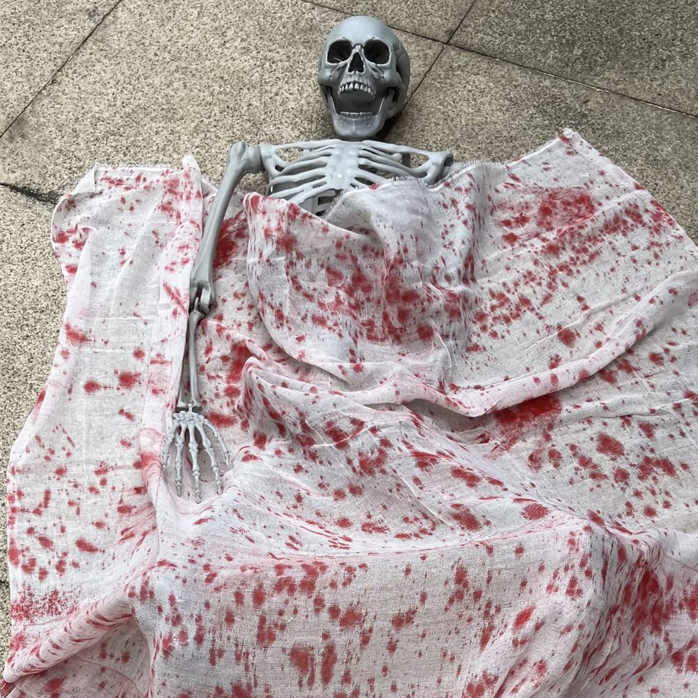 5.4Ft/165cm Halloween Life Size Skeleton Full Body with Movable Joints for Halloween Party Prop Scary Graveyard Haunted House Lawn Yard Decorations (Grey)