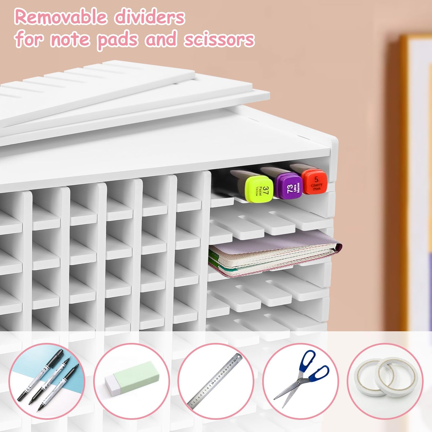 Mumisuto 180 Slot Marker Organizer, PVC Marker Pen Holder, Desktop Art Supply Organizer, White