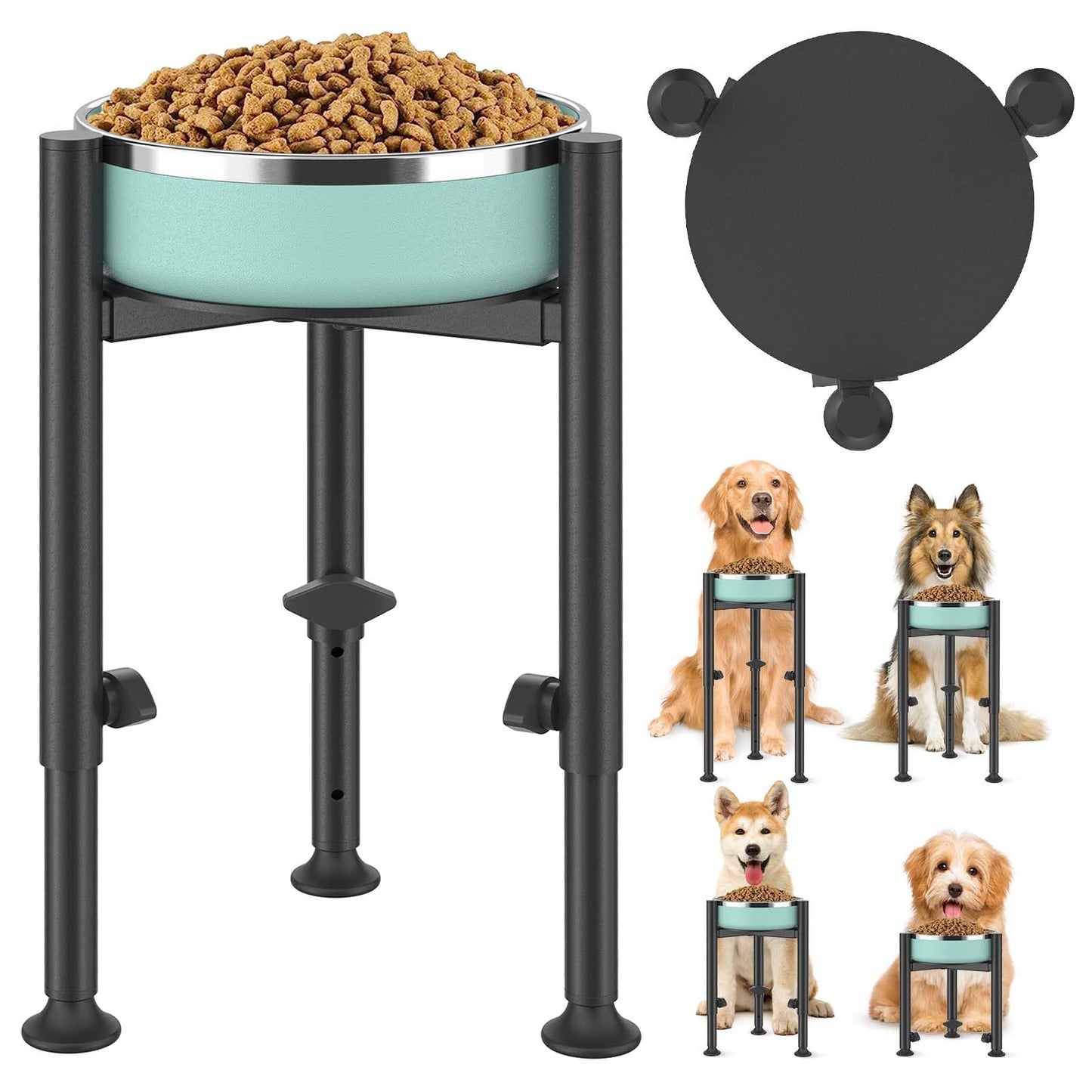 Adjustable Elevated Dog Bowl Stand for Dogs - 4 Heights, Wide 6-10" -Oppro Single Raised Dogs Food Water Bowls Holder, Upgrade Metal Elevated Dog Feeder with Tray for Small Medium Large Dogs (Black)