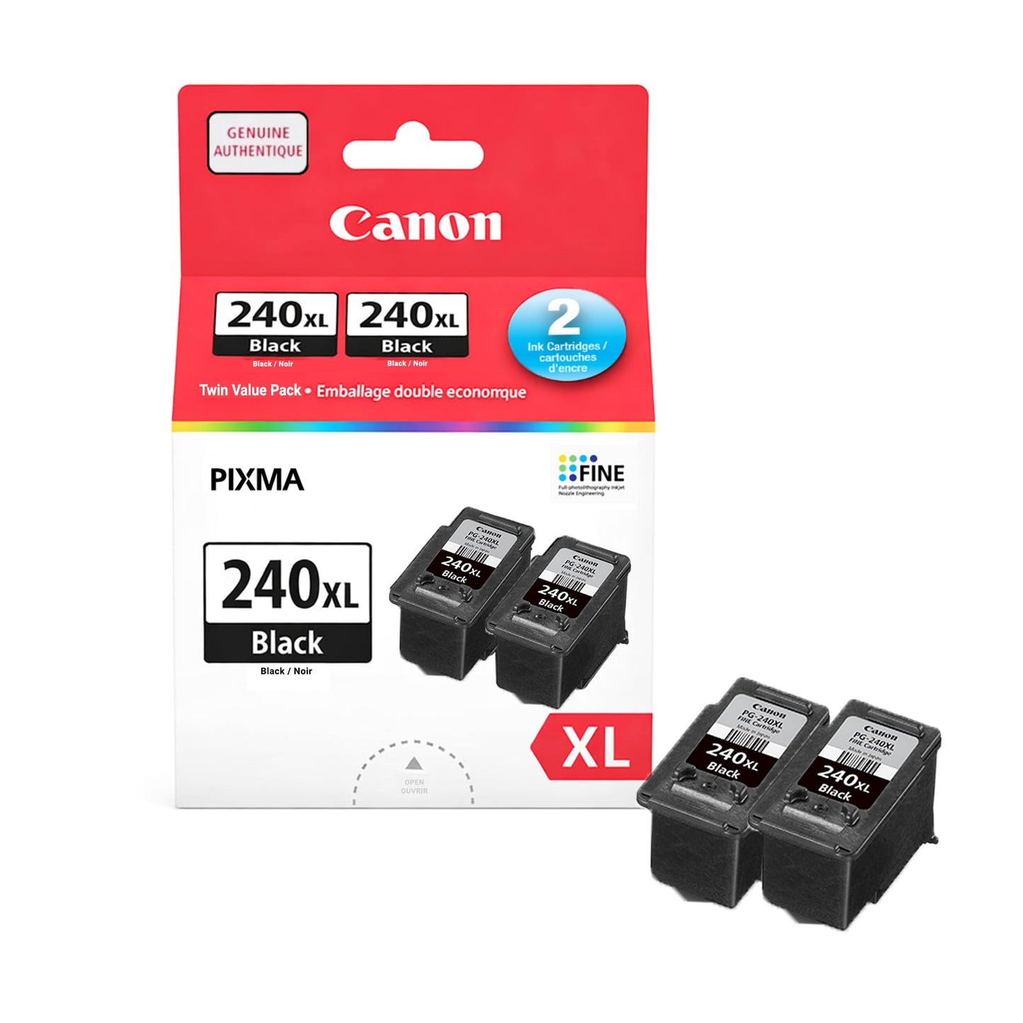 Canon Genuine Ink Cartridges PG-240XL Black, High-Yield Twin Pack (2 Count), Original Canon Printer Ink for PIXMA MG4220, MG4120, MG3620 Printers
