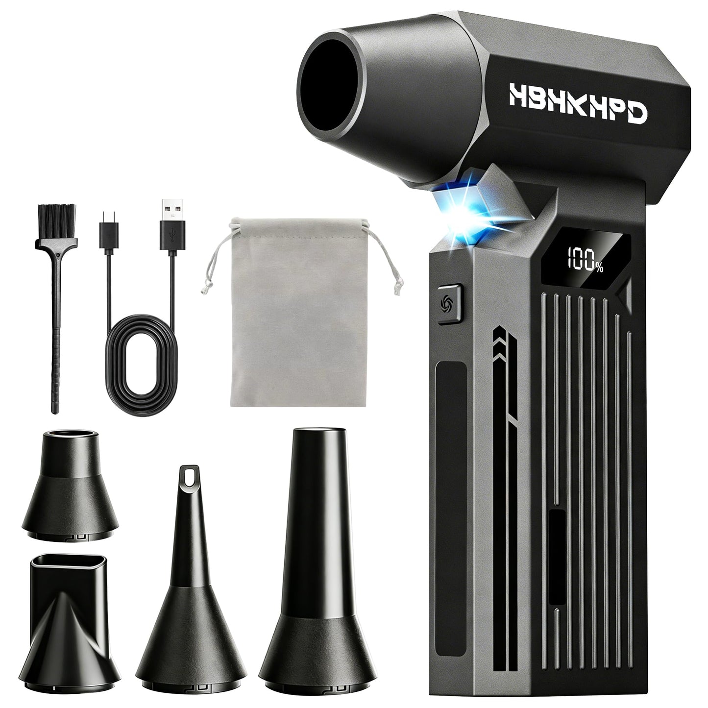 HBHKHPD Compressed Air Duster, 150000RPM Super Power Electric Air Duster with Brushless Motor and LED Light, 4-Gear Rechargeable Air Blower, Cordless Air Duster for Computer, Car, Home, Outdoor