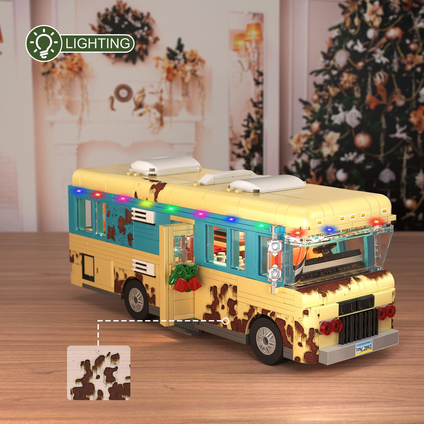 Christmas Cousin's RV Building Kit,LED Holiday Snow Village RV,10.1 Inch Christmas RV,Compatible with Lego,Gifts for Family and Friends(532pcs)