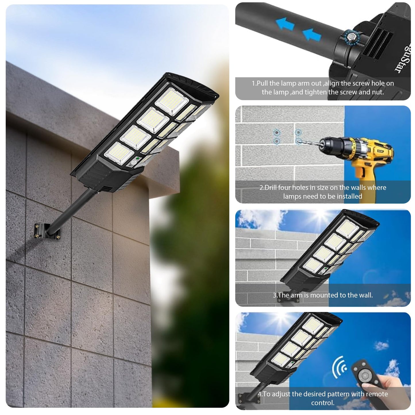 Xmart Solar Street Lights Outdoor Waterproof 60000LM 588 Upgraded LEDs Solar Parking Lot Lights Dusk to Dawn Solar Motion Flood Light Wide Angle Sensor and Remote Control for Area Pole Lighting Yard