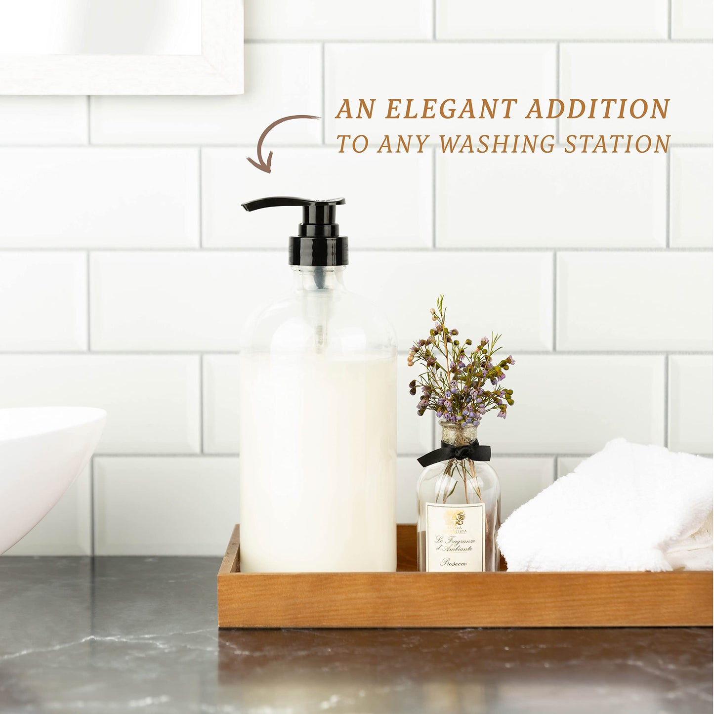 1 Liter (32 Ounce) Large Clear Glass Boston Round Bottles w/Black Pumps. Great for Lotions Soaps Oils Sauces - Food Safe and Medical Grade - by kitchentoolz (Pack of 4)