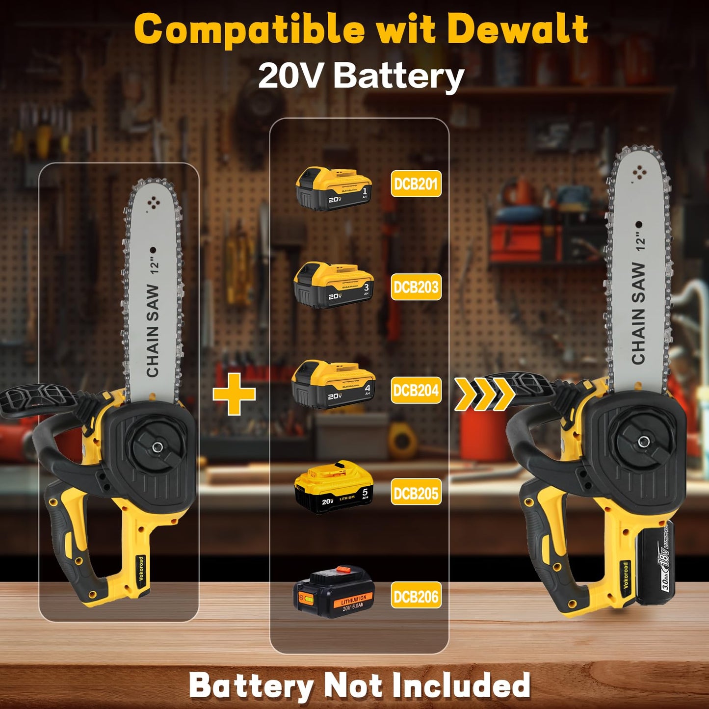 Cordless 12" Brushless Chainsaw for Dewalt 20V MAX Battery, 12 Inch High-Efficiency Electric Chainsaw with Security Lock & Auto Lubrication, for Wood Cutting Trimming Courtyard Garden(Tool Only)