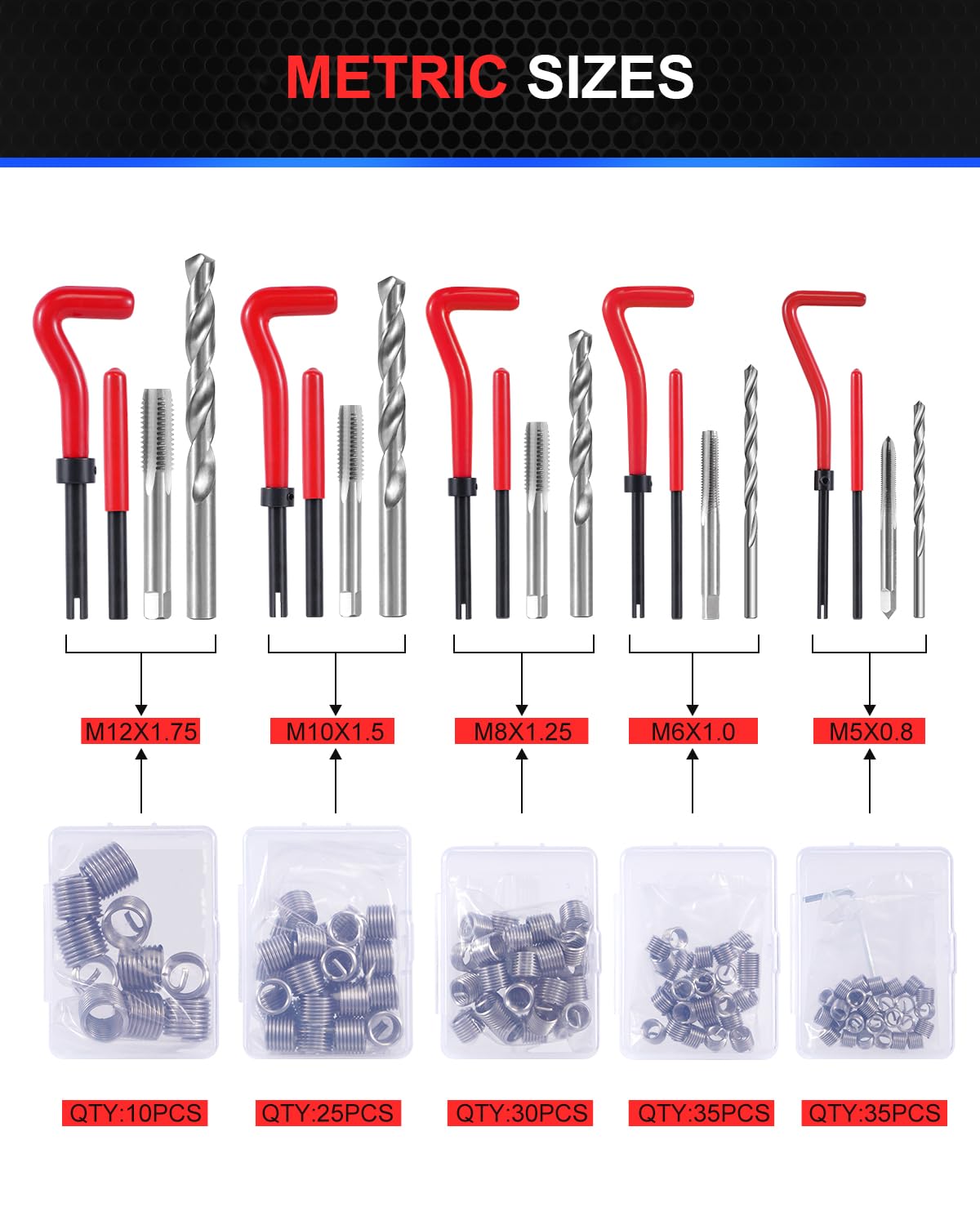 Kolvoii 156-Piece Metric Helicoil Thread Repair Kit, M5 M6 M8 M10 M12 Professional Helicoil kit with HSS Drill Bit, Taps & Stainless Steel Inserts for Stripped Thread & Bolt Thread Repair