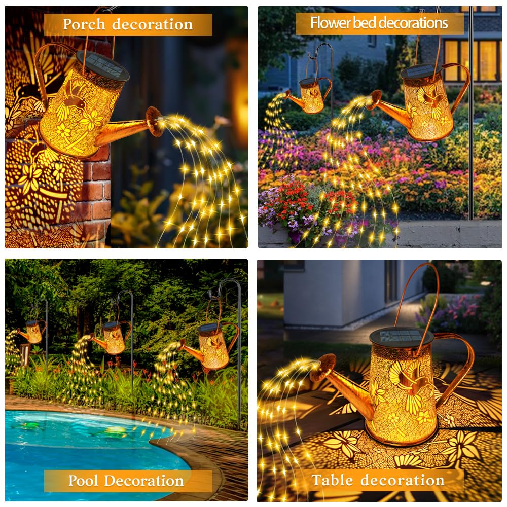 Solar Watering Can Lights, Hummingbird Gifts for Mothers Day Women Mom Grandma Birthday, Waterproof Outdoor Garden Decor Large Hanging Solar Lanterns Garden Lights for Porch Yard Flowerbed Pathway